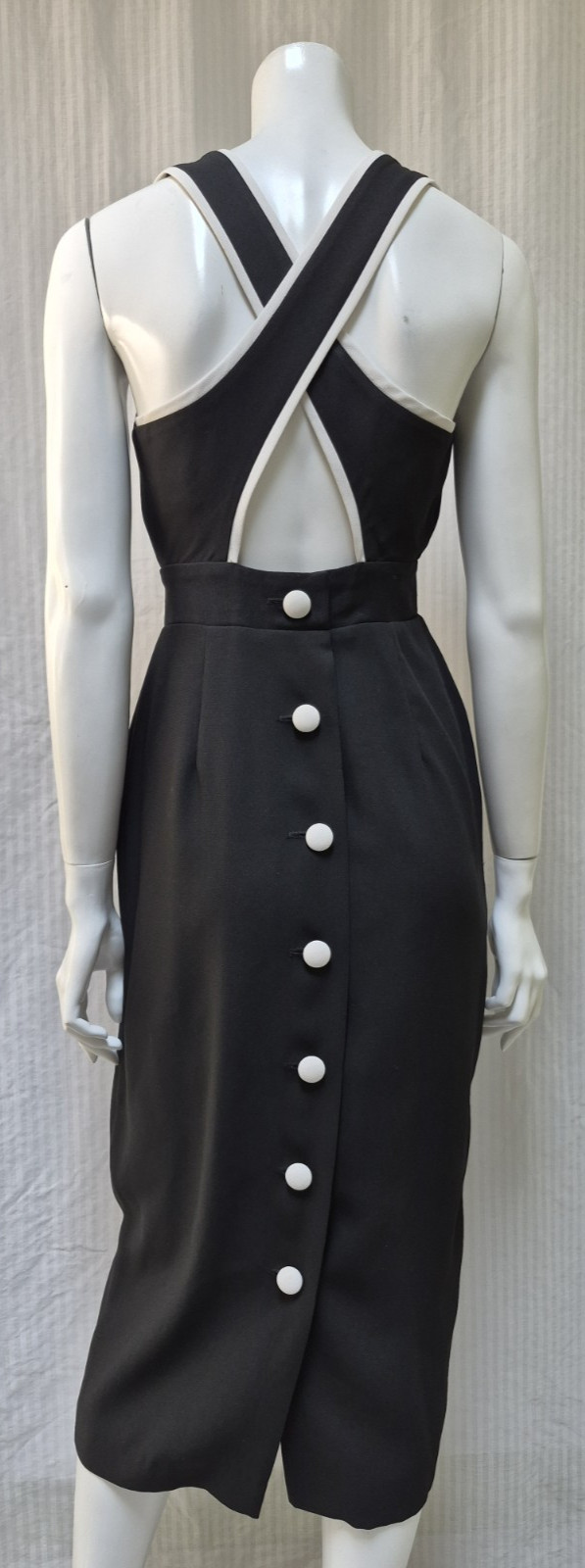 Vintage 1990’s DATIANI Black White Trim Button Back Dress – Size XS/S – EUC