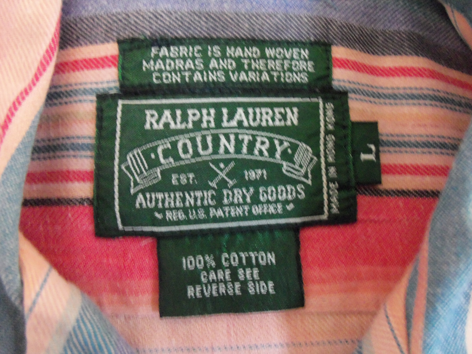 Vintage Ralph Lauren Country Multicolor Stripe 100% Cotton Long Sleeve Shirt – L