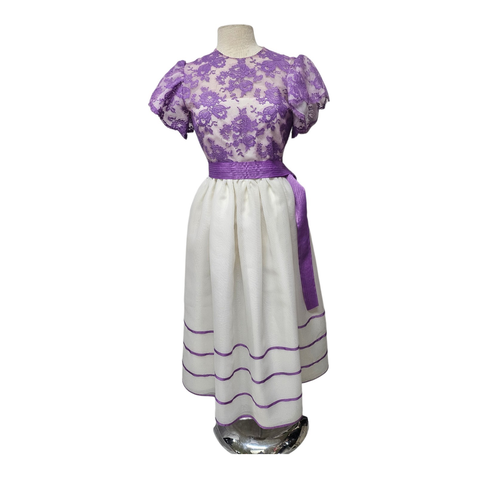 Vintage WILLIAM PEARSON Dress Small Women Fit & Flare Purple Lace Overlay
