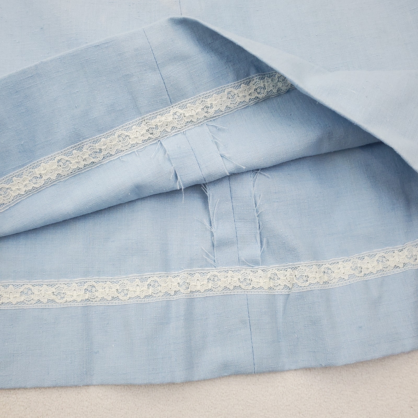 60s Lace Trim Maxi Dress XS Empire Waist Mod Regency Jane Austen Bridgerton Blue