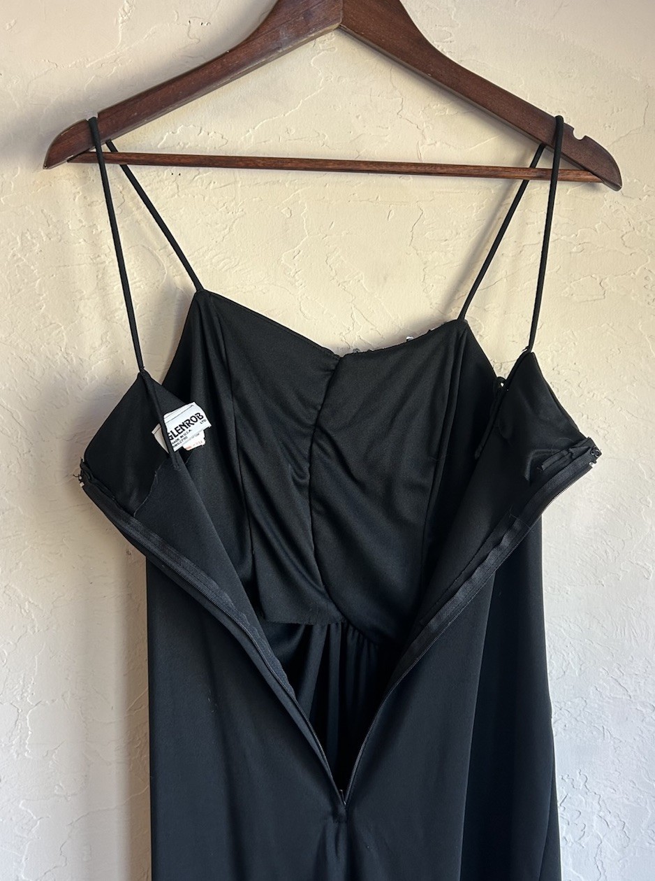 Vintage 80s Glenrob Black Sequin Asymmetrical Cocktail Dress S Studio 54 Glam