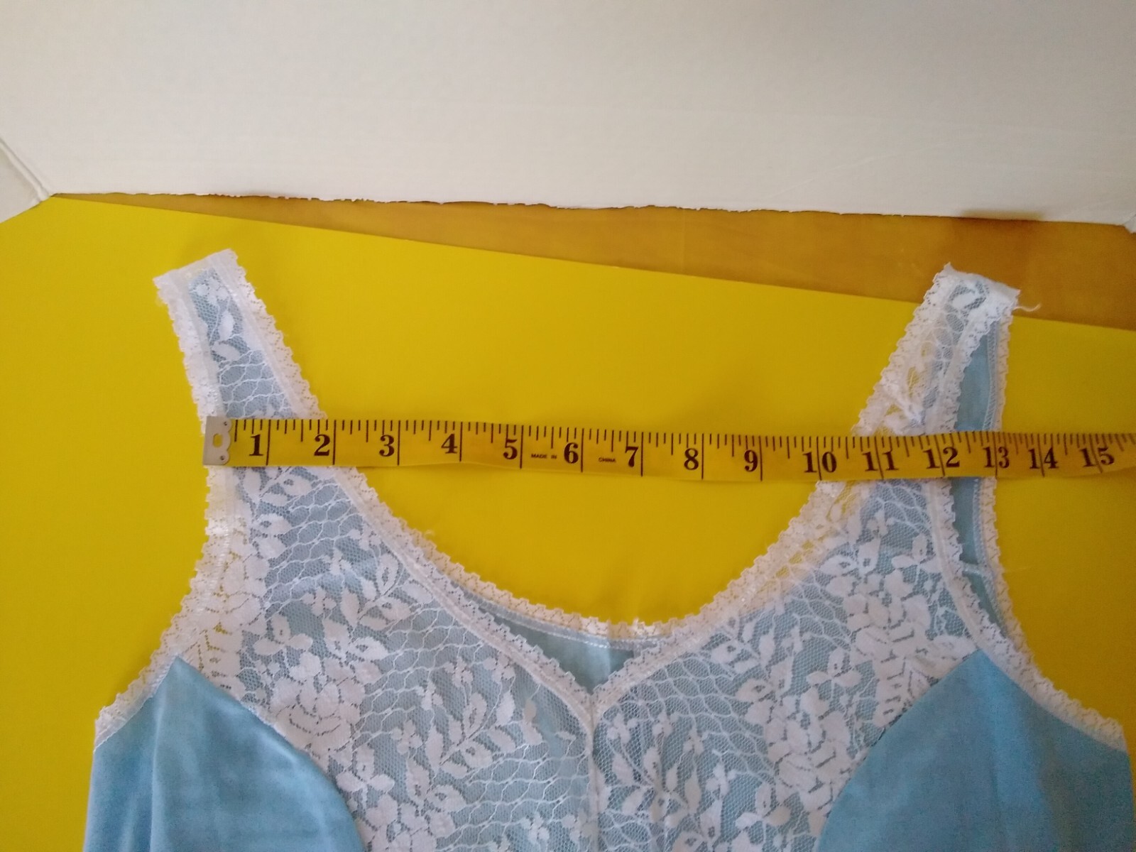 Womans Vintage Full Slip Dress Chemise European M-L Blue Lace Bodice