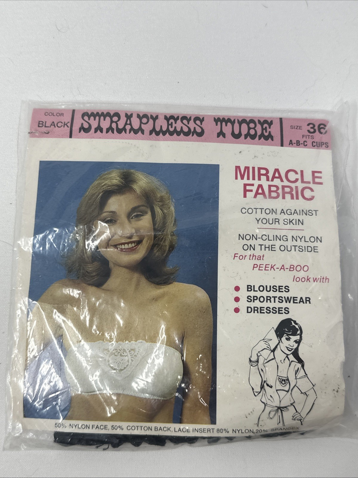 Vintage 1970s Miracle Fabric Strapless Tube Black Bra | Collectors | Sz: 36A/B/C