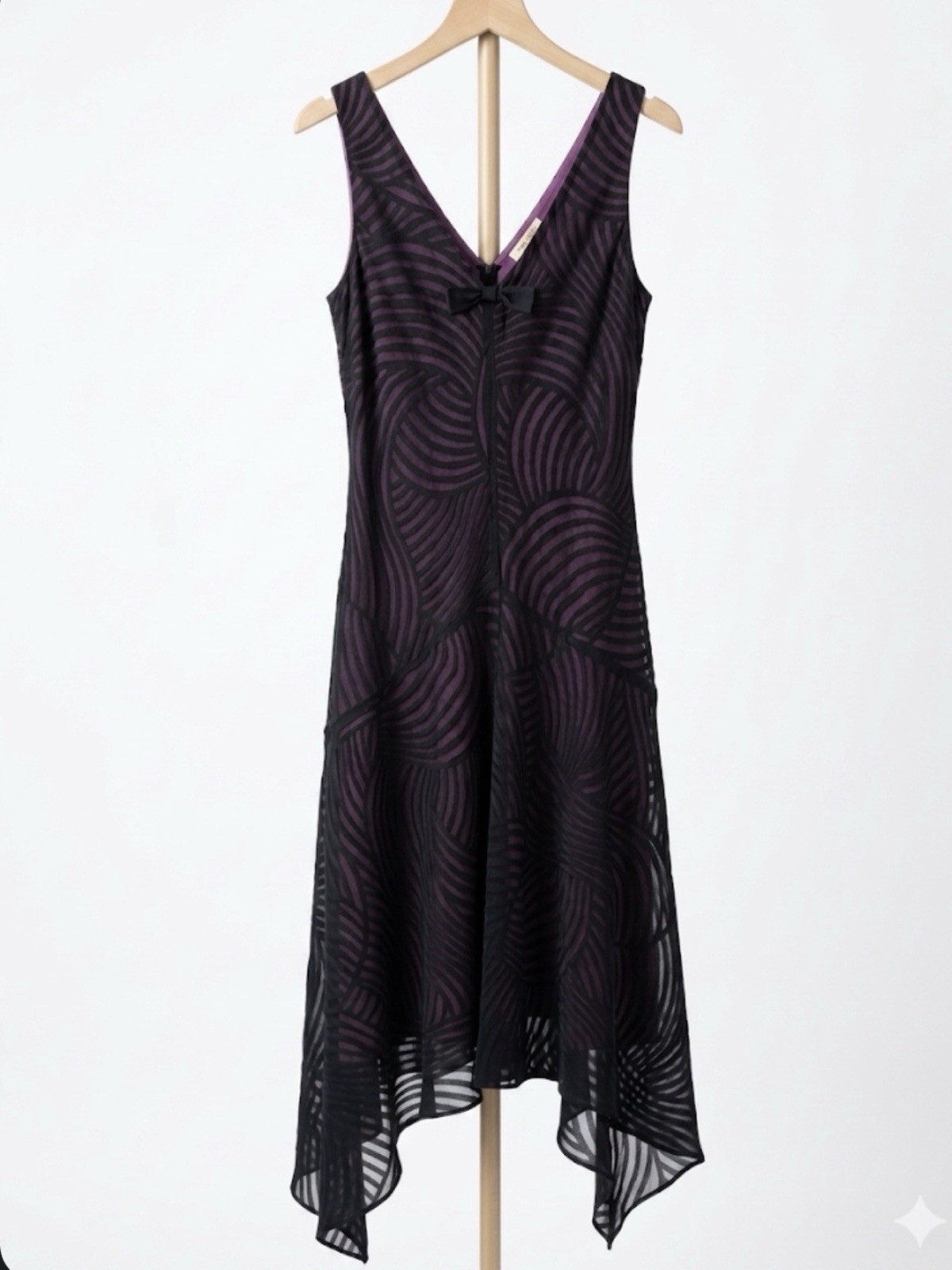VTG 90s Mica Handkerchief Hem Slip Dress 6 Pink Black Swirl Mesh Midi Whimsigoth