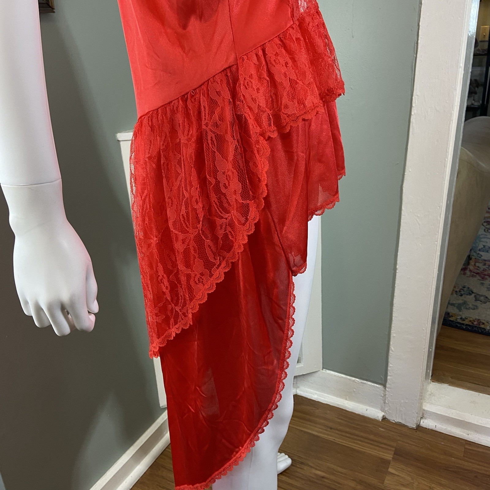 Vintage 80s Stroke of Midnight Sheer Lace Nylon High-Low Negligee Lingerie Large