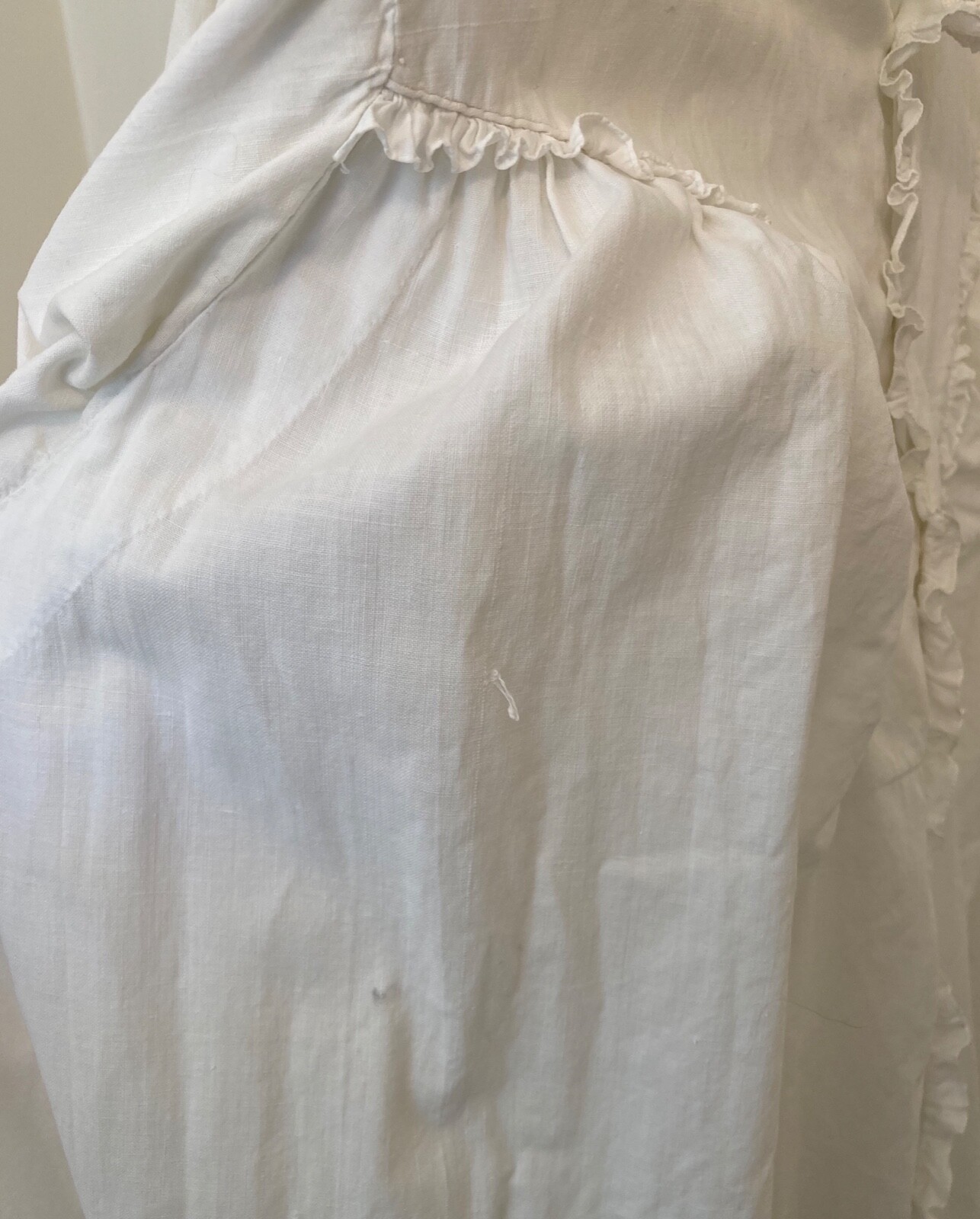 Antique Vintage Edwardian Victorian Heavy Cotton Long Nightgown 1880-1900s AS IS