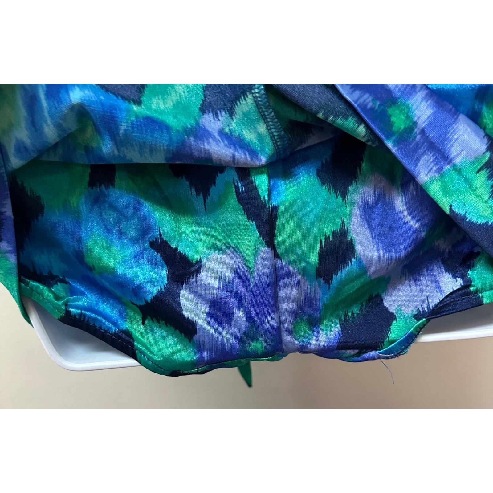 Maxine of Hollywood Vintage Swim Dress Blue Green Floral One Piece Size 16 USA