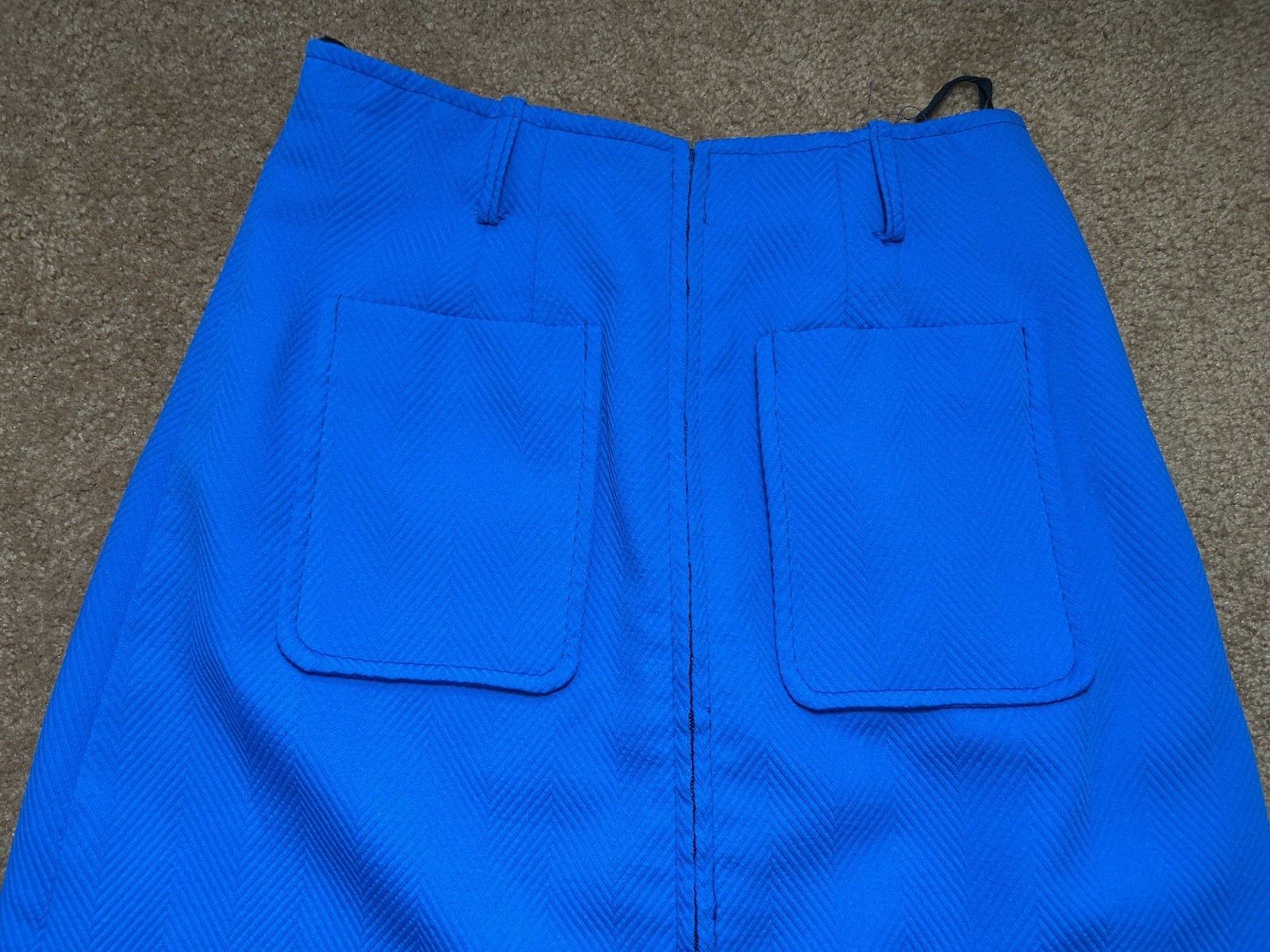 Vintage 1970s Terry Chicago Cobalt Blue Maxi Skirt Talon Zipper Herringbone M/L?
