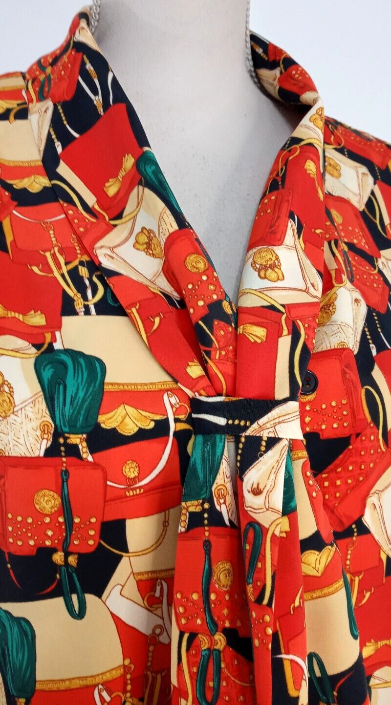 Vintage Jordan Top Women’s 14/16 Long Sleeve Blouse Red Buttons Tie Purses 90s