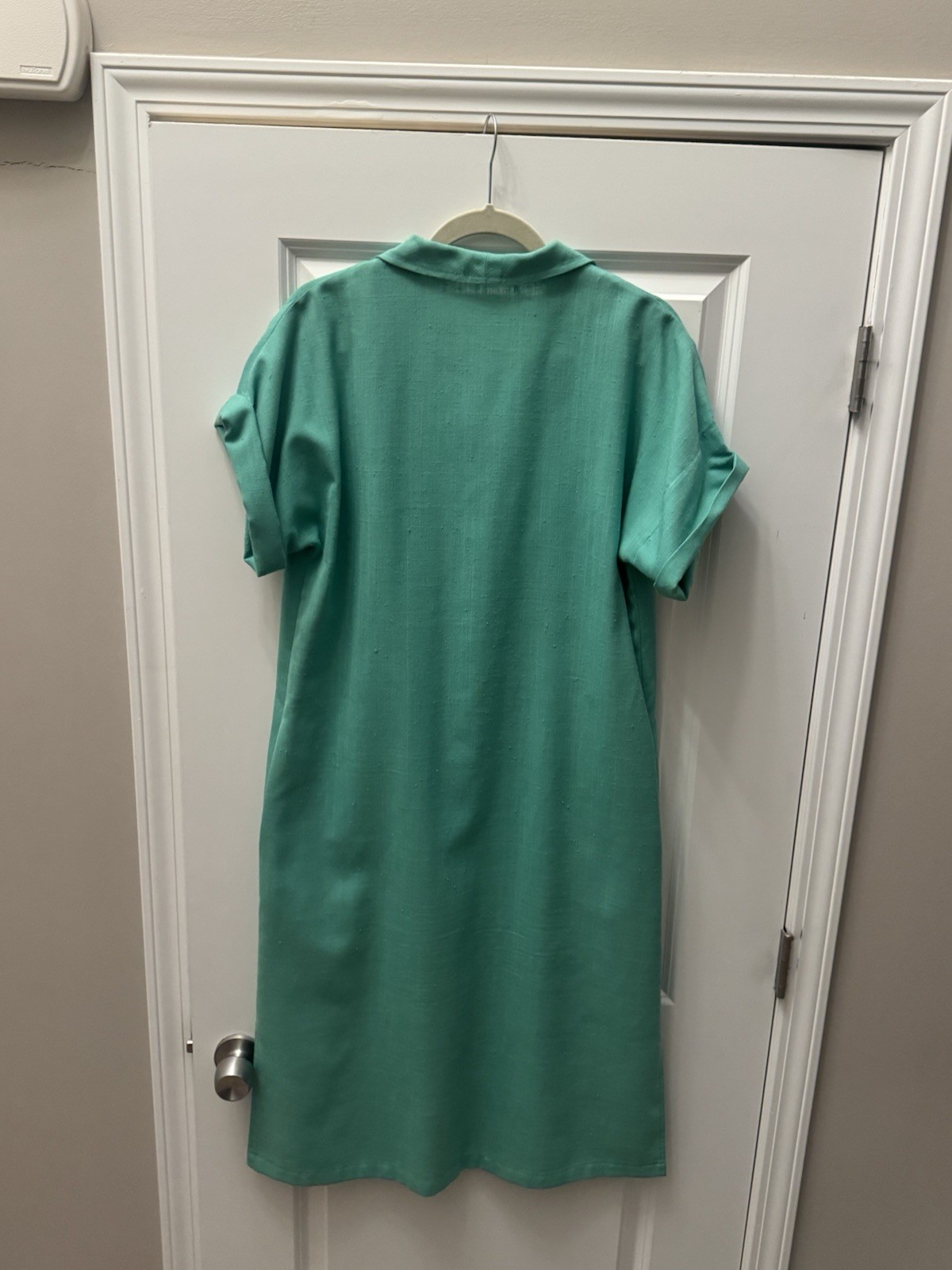 Vintage Green Cotton Slub Shirt Dress Button Front Safari Utility Medium