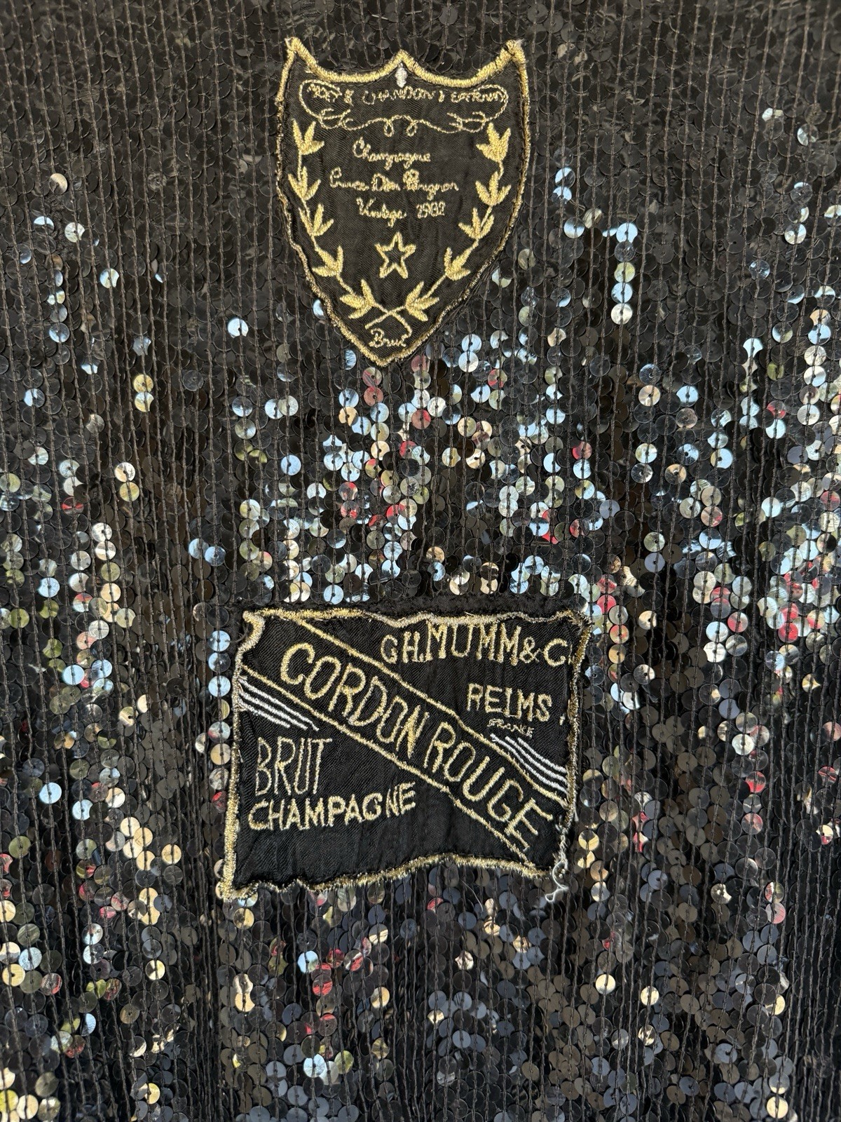 Vintage 80s MODI Silk Sequin Womens Jacket Champagne Label Size M Glam Maximalis