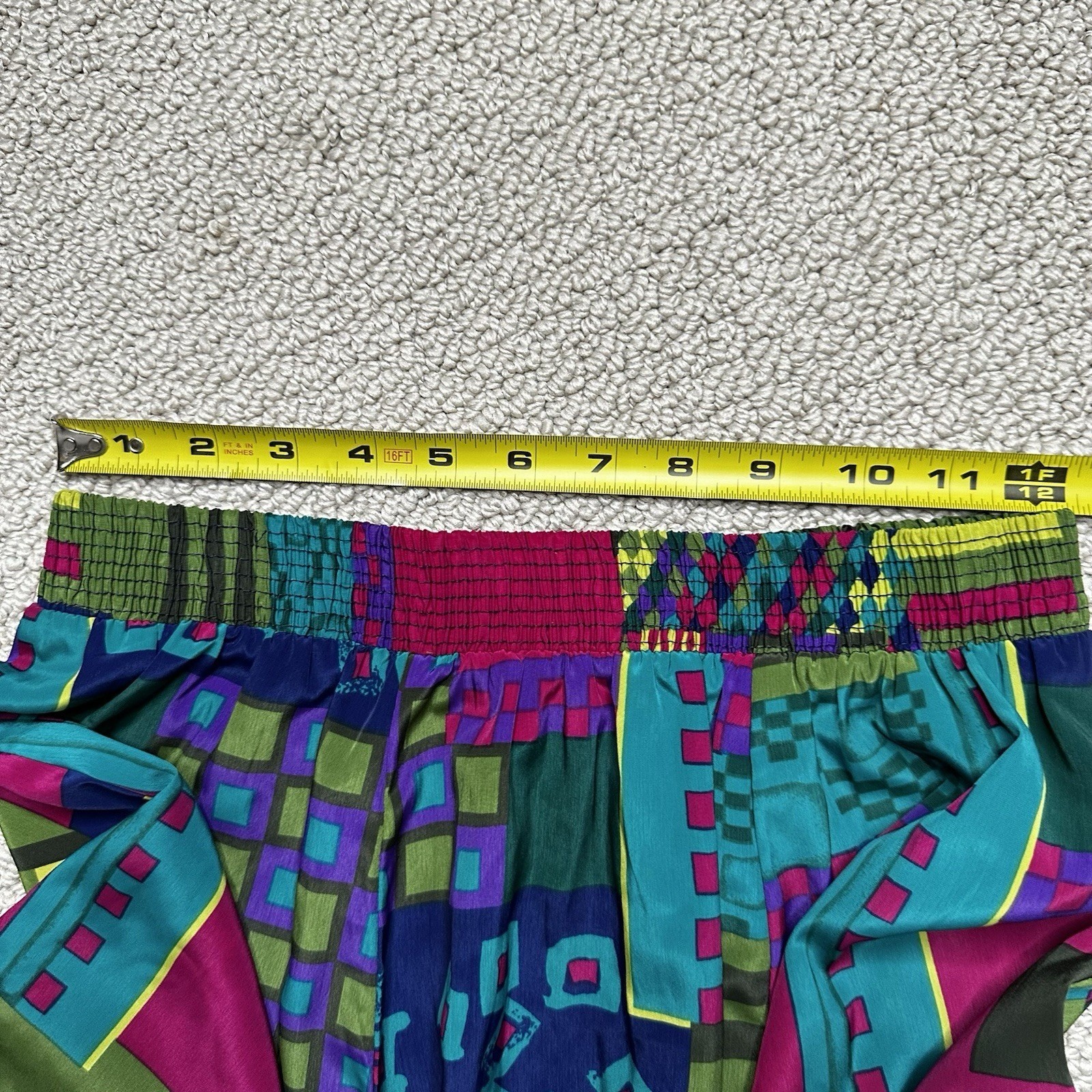Jo Hardin Womens VTG Geometric Patchwork Maxi Skirt Multi Color Elastic Waist