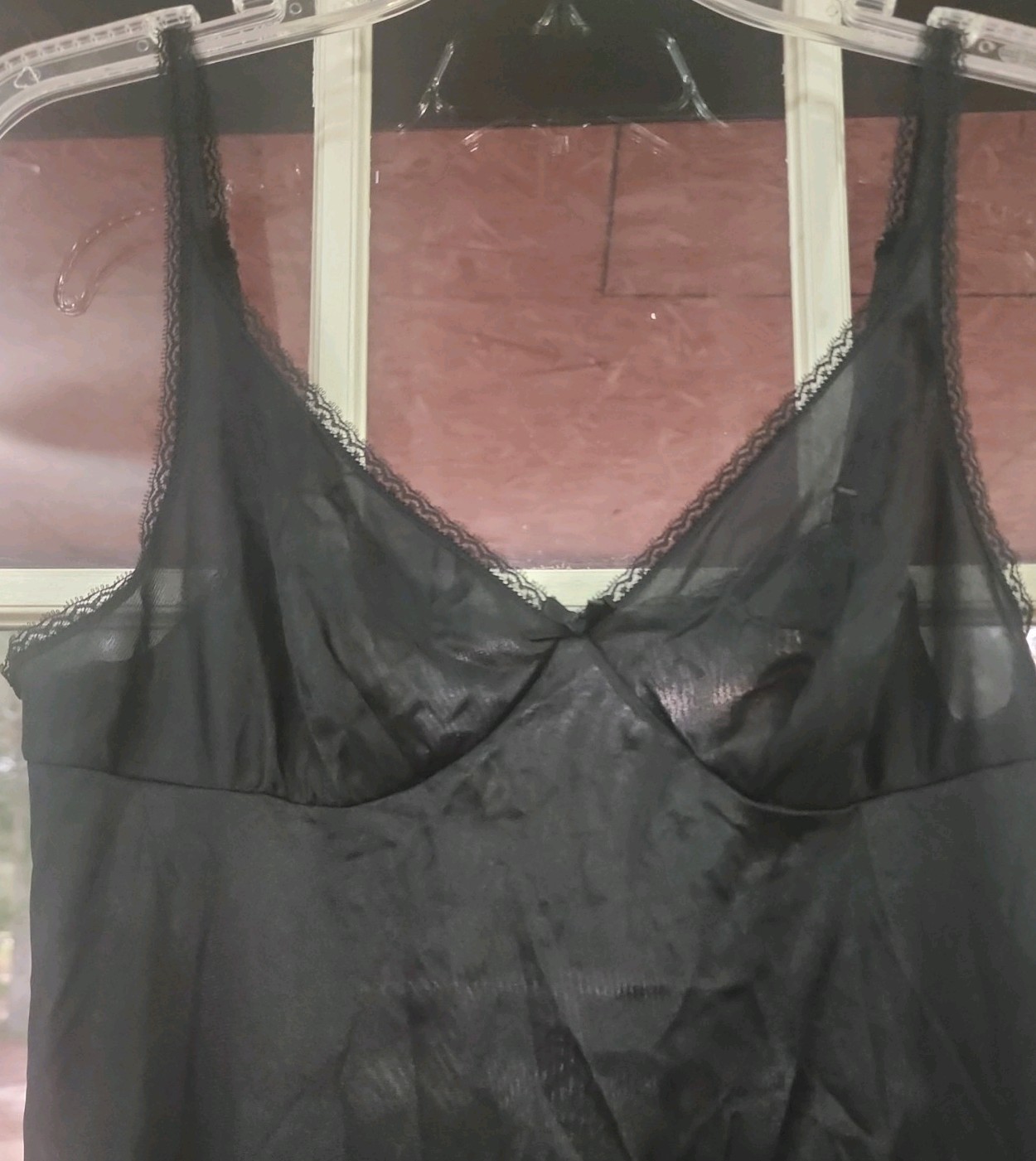 Vintage Vassarette Underneath it all Black Full Slip Nylon Lace Sz 34LL Lingerie