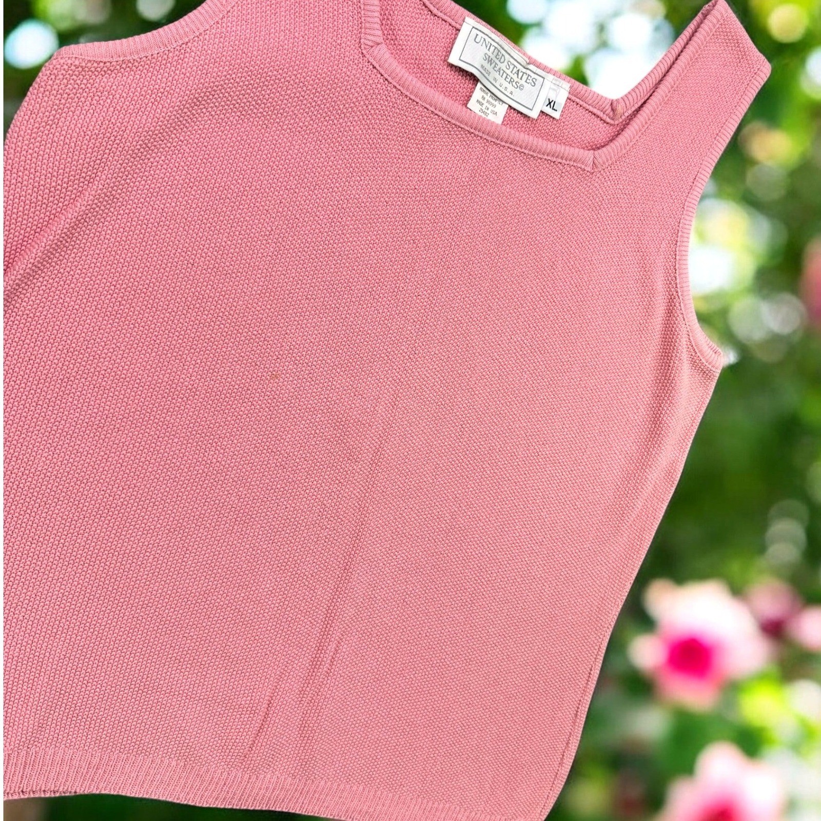 Vintage United States Sweaters Tank Top Women XL Pink Knit Square Neck USA VTG