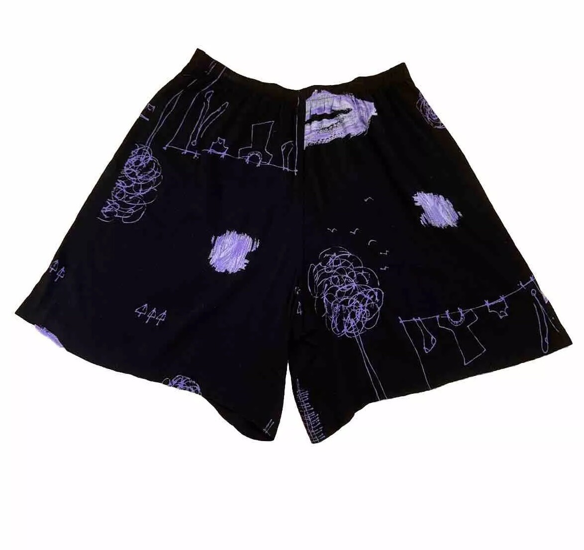 Sharon Anthoney Vintage Rayon Shorts 80s Line Work Design- Elastic- Art Print