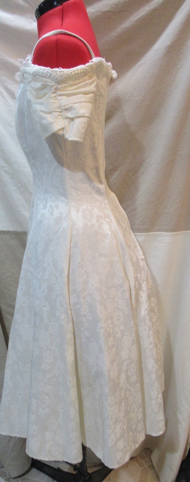 Vintage 80s party dress, white brocade, Karen Lucas for Niki, size S?