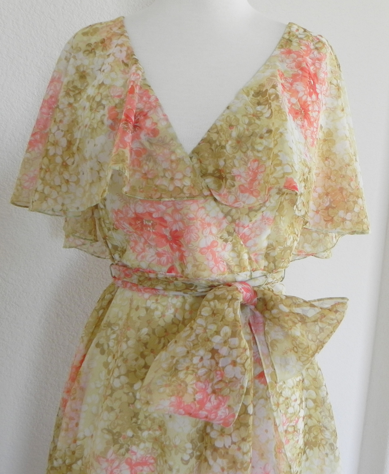 Vtg Don Luis de Espana RARE Dress Floral Chiffon Tie Belted Size 10(fits US S)