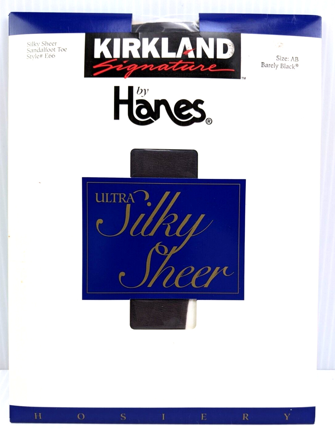 Kirkland Signature Hanes Silky Sheer Barely Black Sz AB Sandalfoot Pantyhose E66