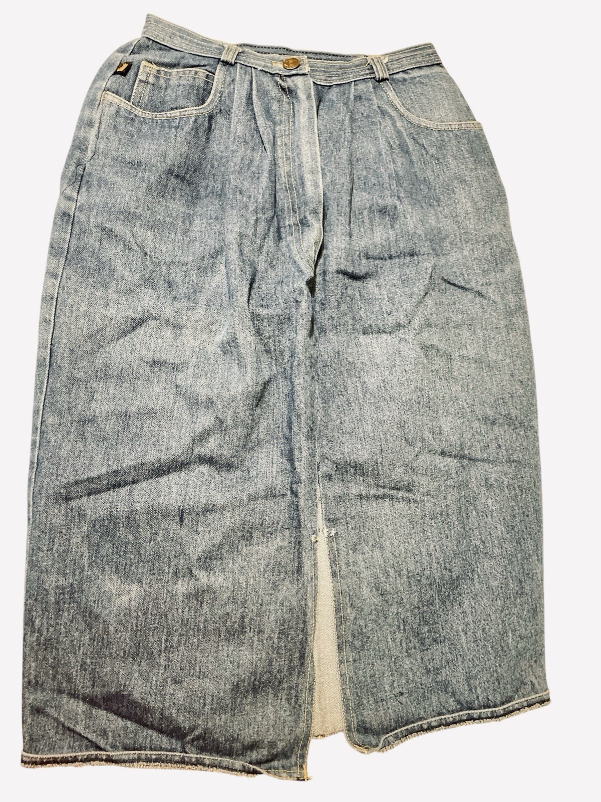 Paris Sasson Denim Jean Skirt MIDI Front Slit USA Union Tag 22-23” 00 Grunge