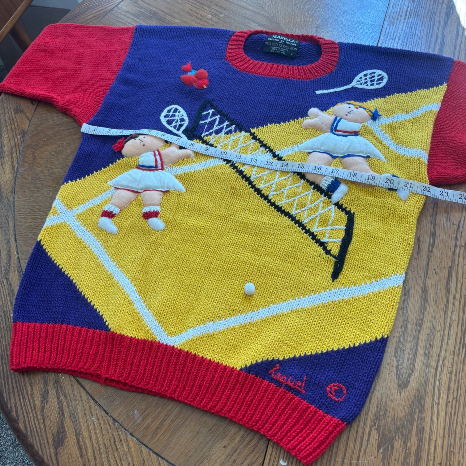 Vintage Isabella by Raquel Tennis Sweater Cotton Color Block 3D Grandmacore L