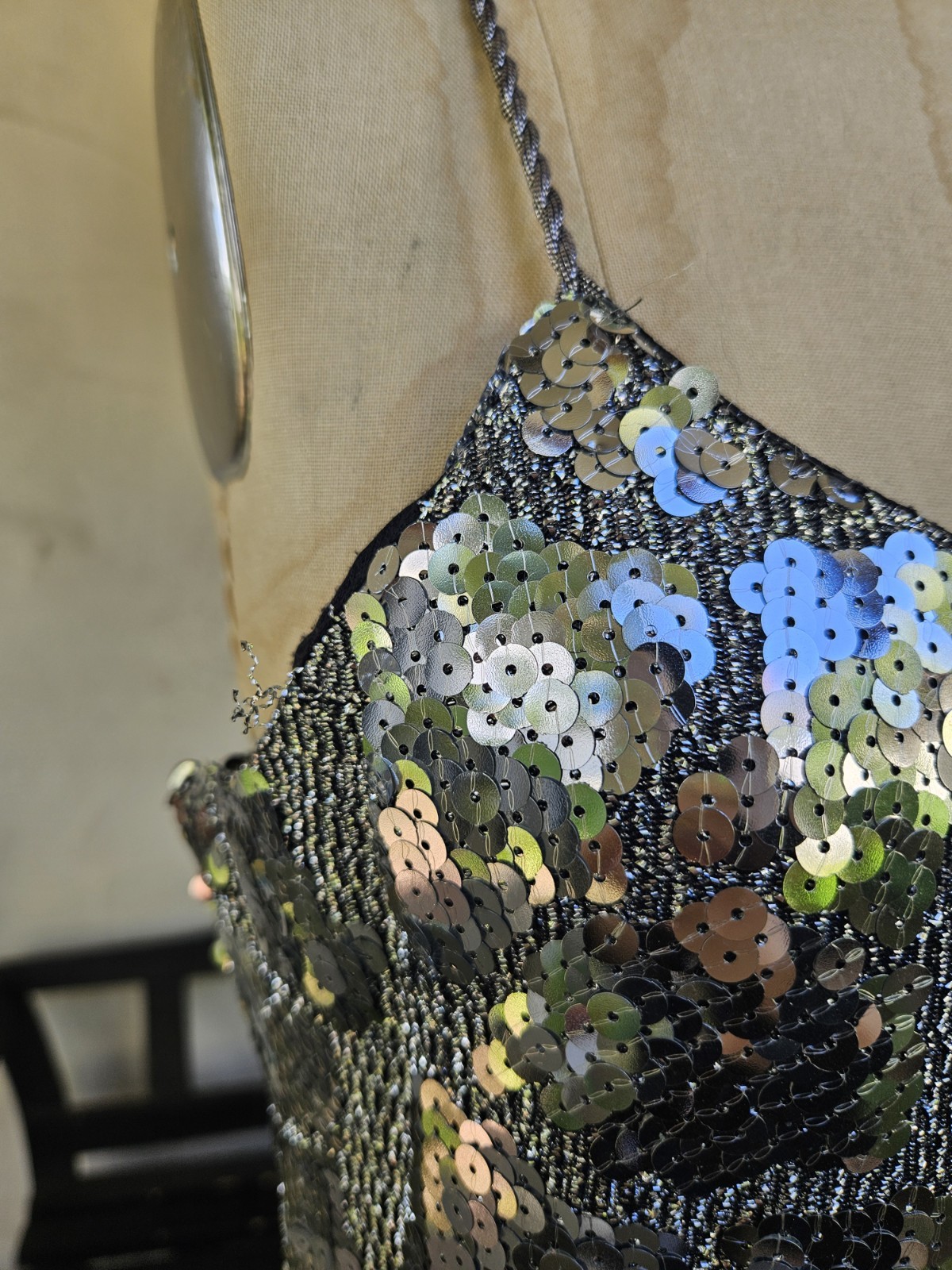 Vintage 90s Silver Metallic Sequin Cocktail Party Dress Size 10 Medium Tank…