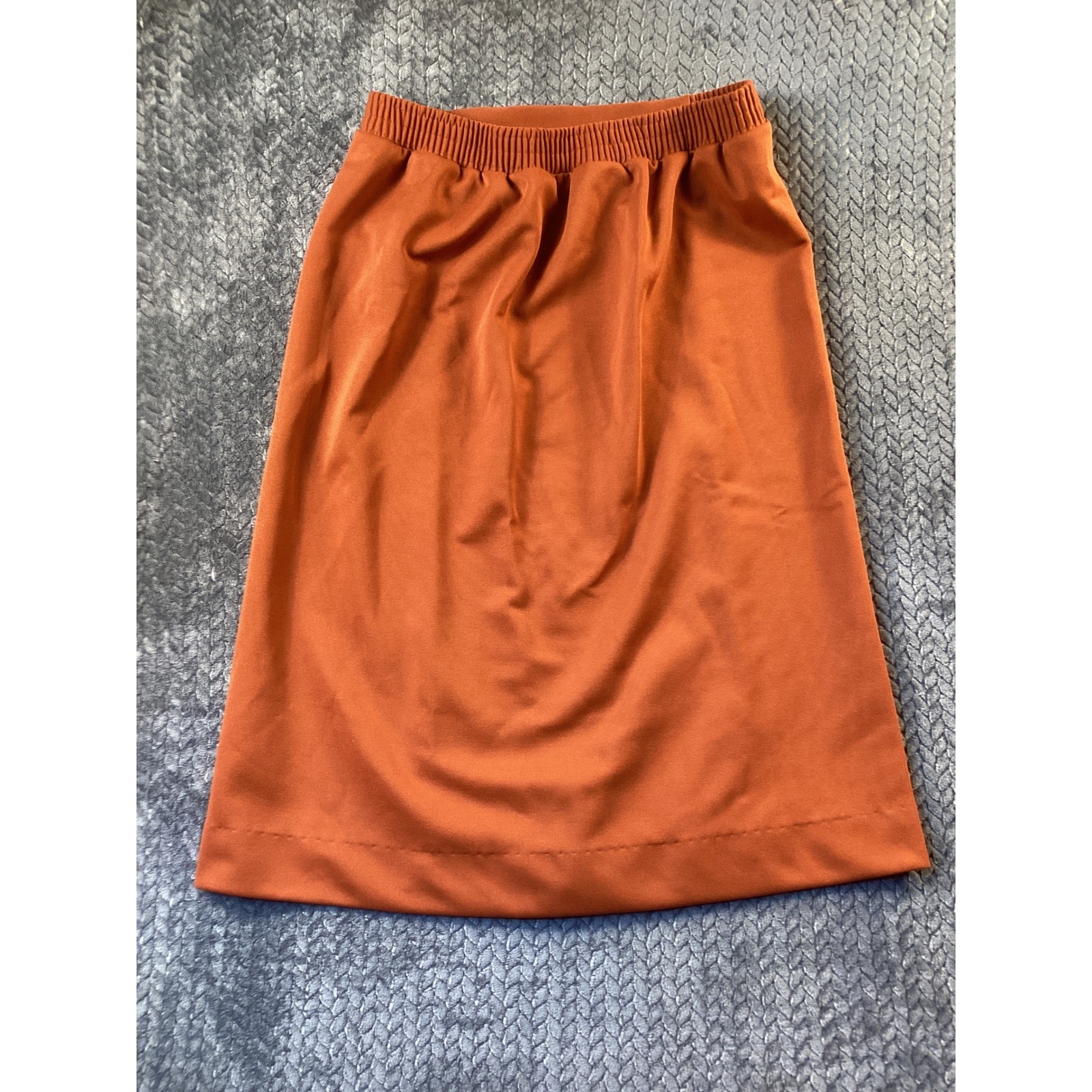 Vintage Sears Burnt Orange Double Knit A-Line Midi Skirt Elastic Waist 16