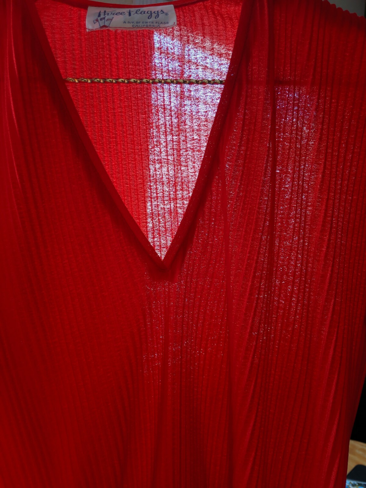 Vintage Three Flaggs Accordian Pleat Red Blouse Skirt Set Stunning Edith Flagg M