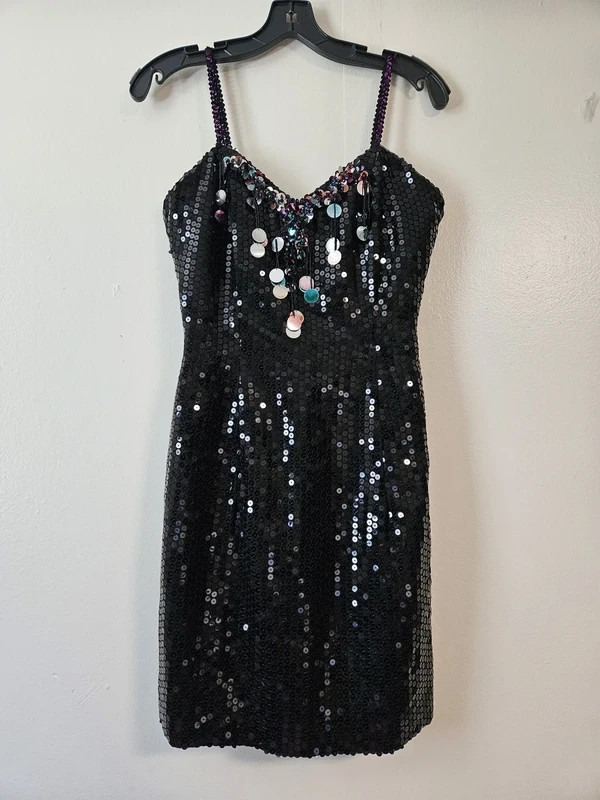 J REYNOLDS DESIGNS ATLANTA VTG Sequins Black Prom Formal Party Gown USA SZ 4/6