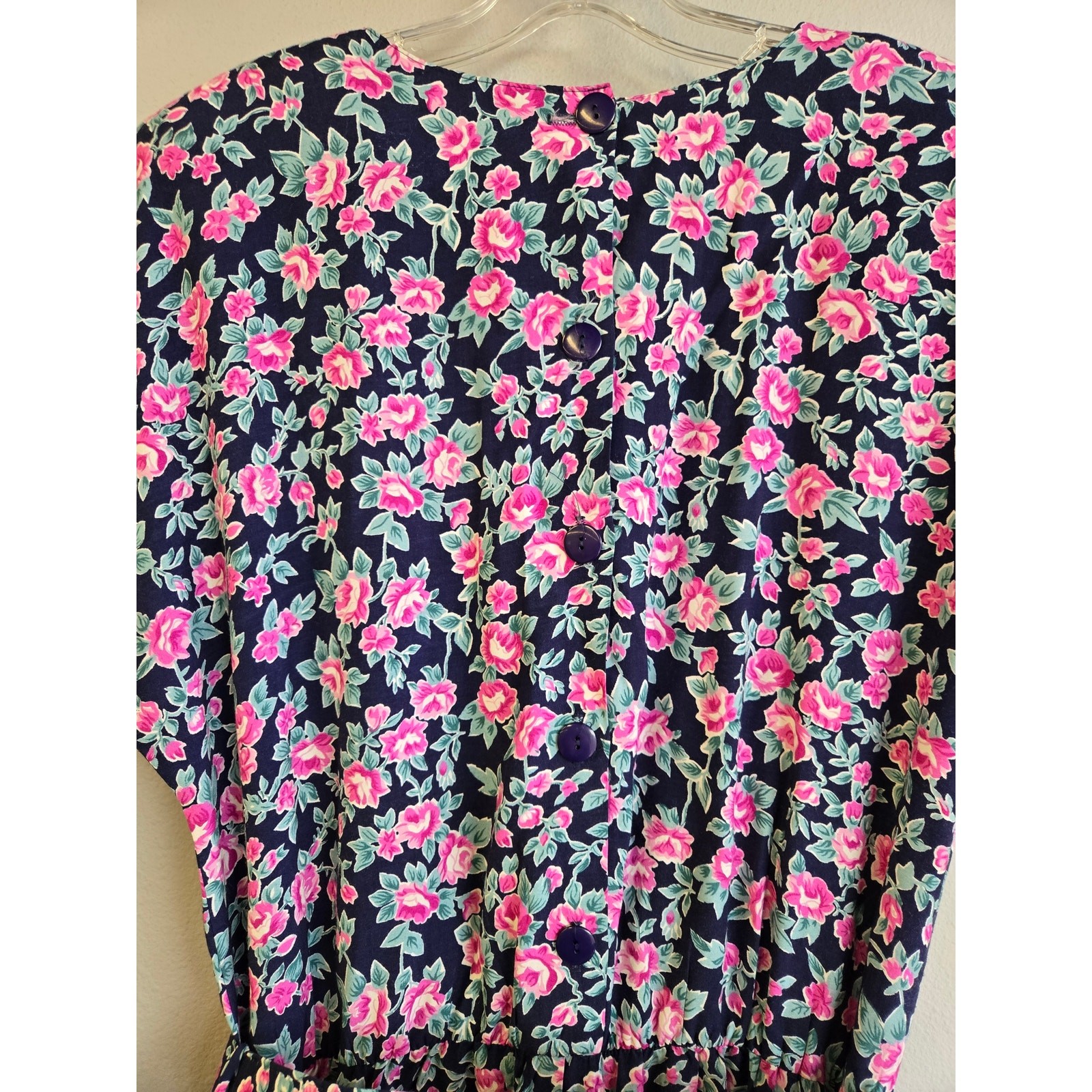 Paquette Too! Floral Vintage 90s Rayon Belted Midi Dress Pink Navy Size 12