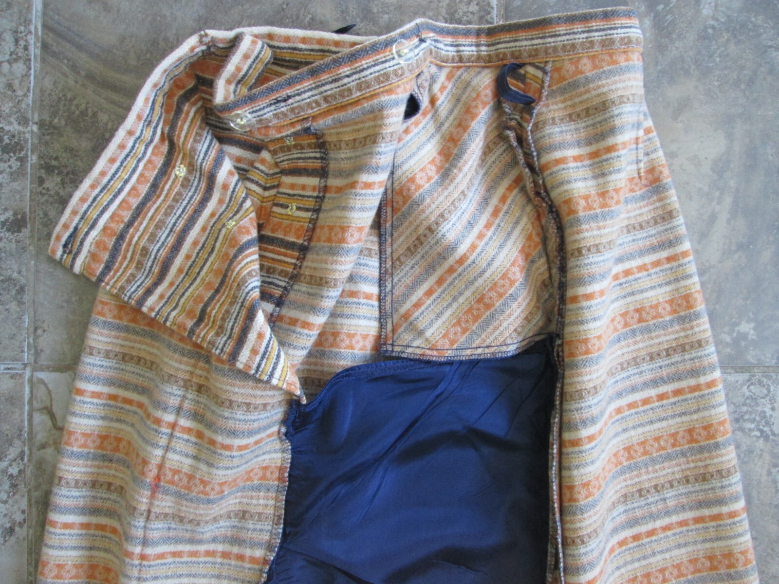 Vintage Pendleton 100% Wool Skirt 14 27″ Waist Orange Brown Stripe Long Fabric