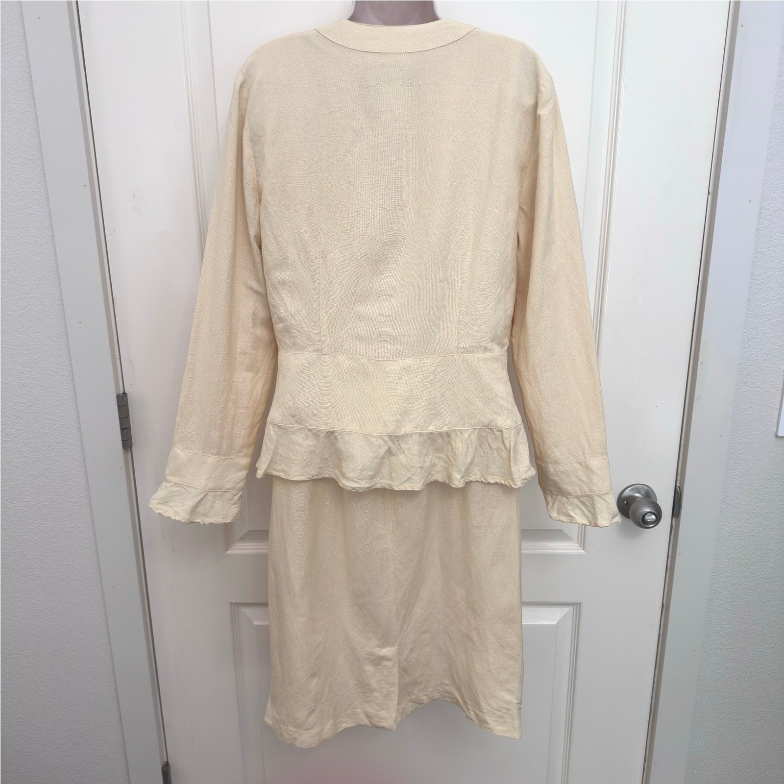 Coldwater Creek Womens 10 Butter Yellow Linen Dress Jacket Suit Ruffle