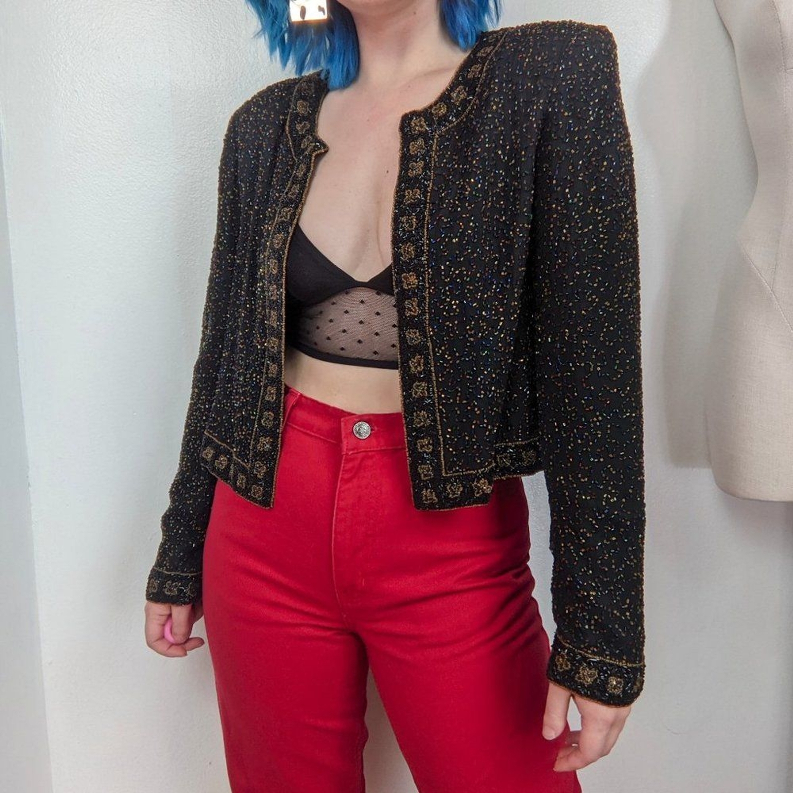 Vintage 90s Black & Multi Color Heavily Beaded Evening Jacket