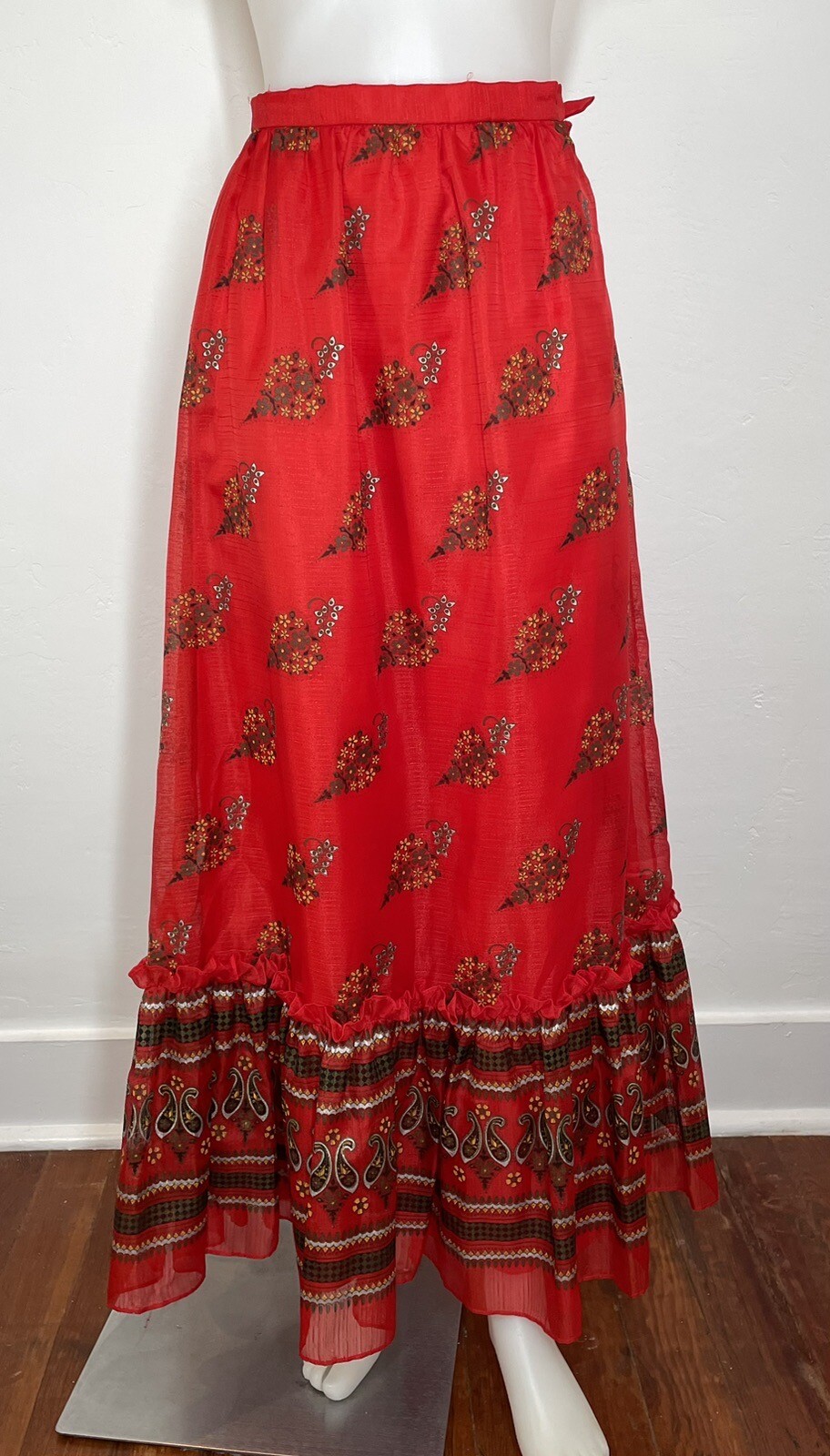 VTG 70s Miss Shaheen California Hawaii Long Maxi Skirt Floral Paisley SZ 8