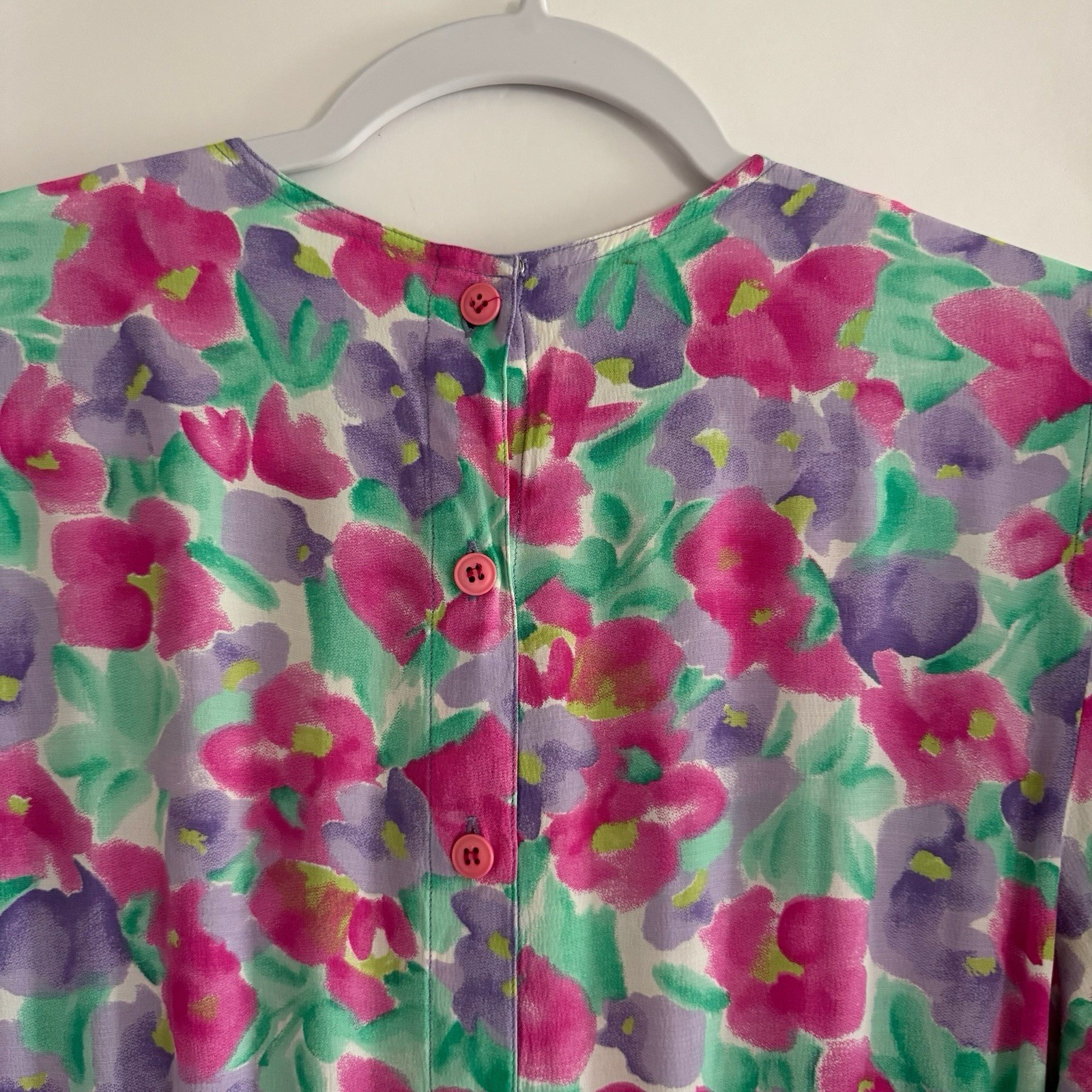 Vintage Neiman Marcus Maggy London 80s Floral Dress 12 Dropped Waist Pockets