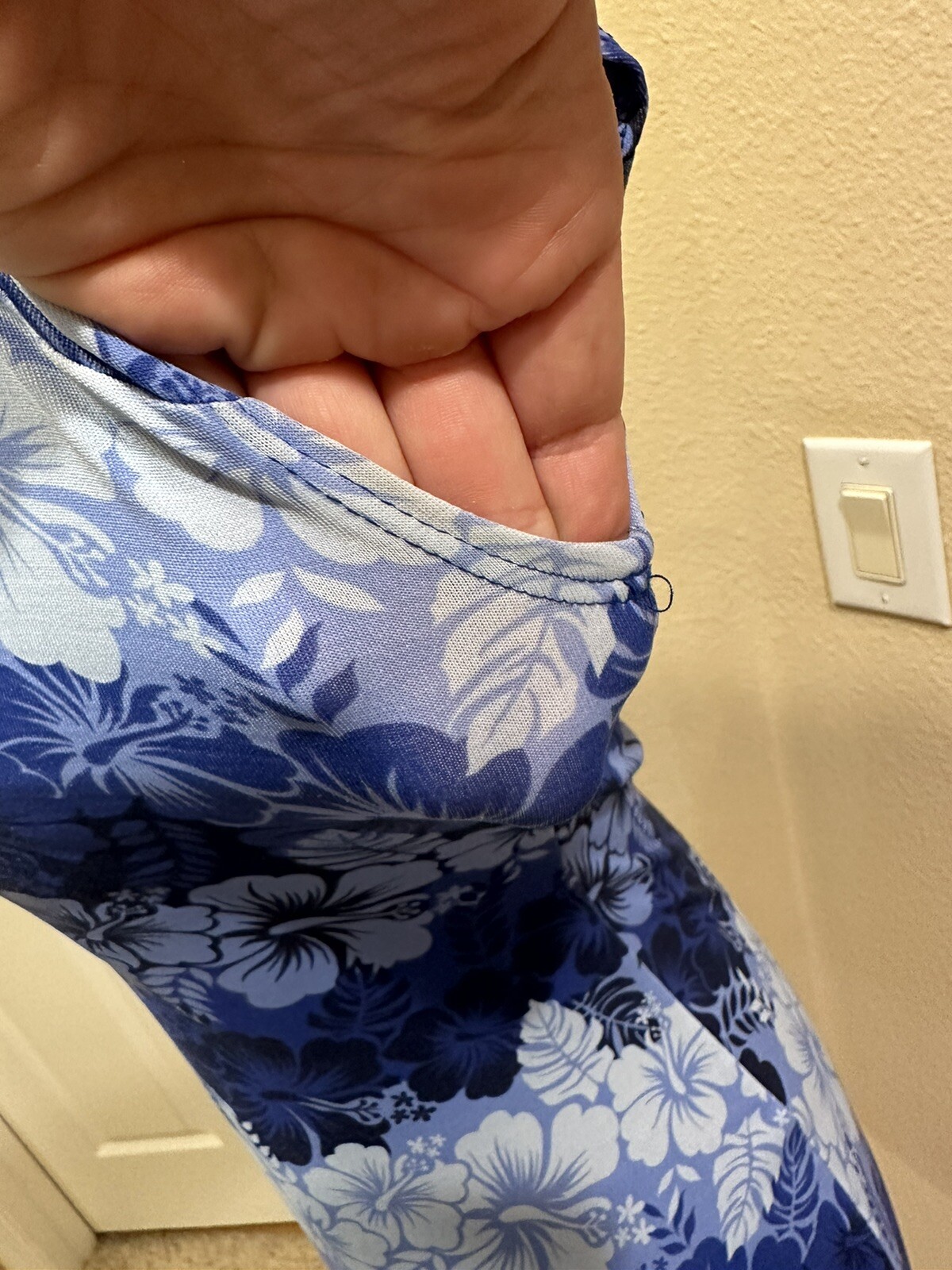 Vintage 90s Tropical Floral Blue Hibiscus Print Stretch Mini Dress Finesse Sz S