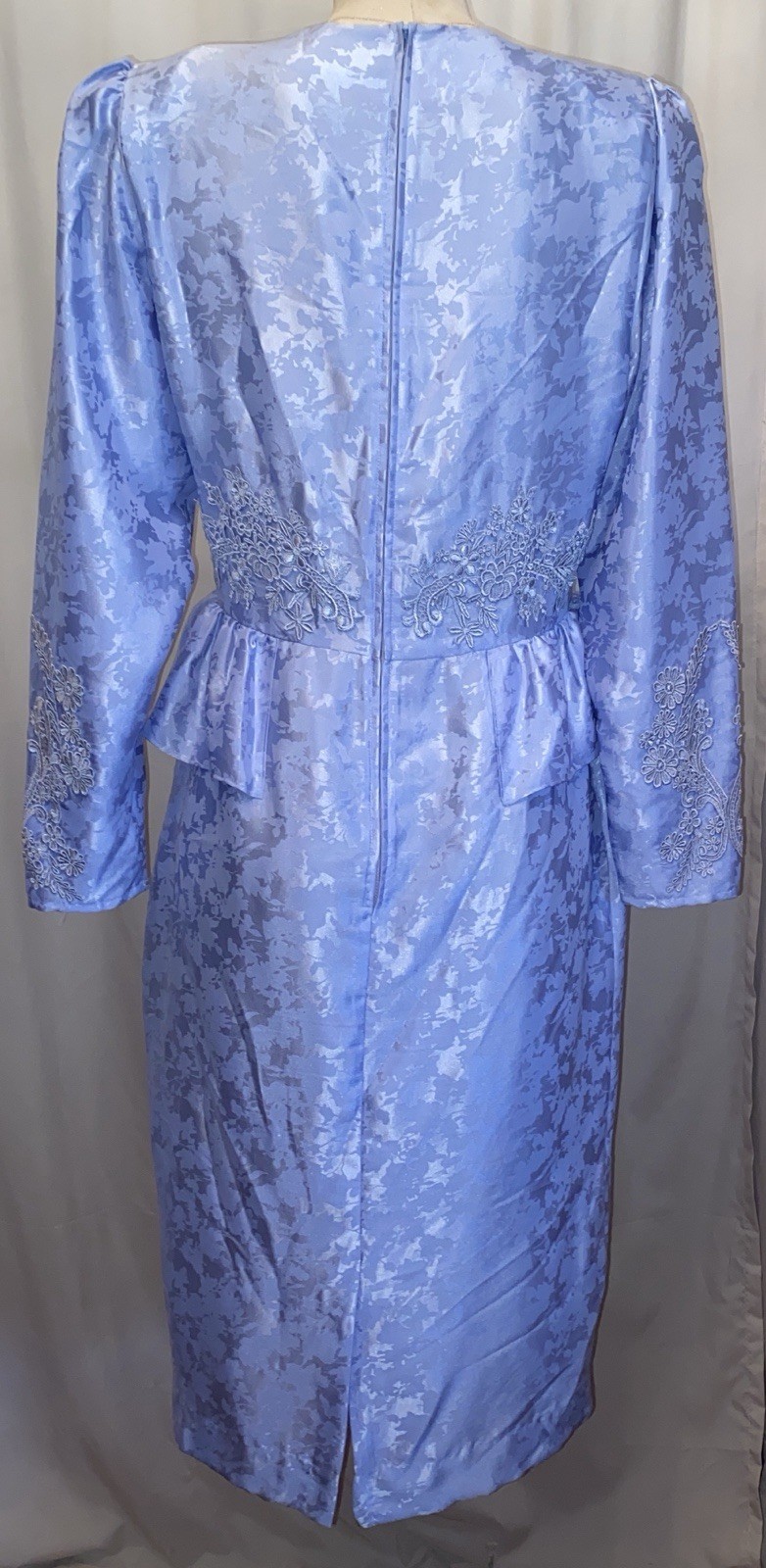 CC Courtenay Vintage 1990’s Brocade Satin Peplum Dress With Bridal Lace 10 Px