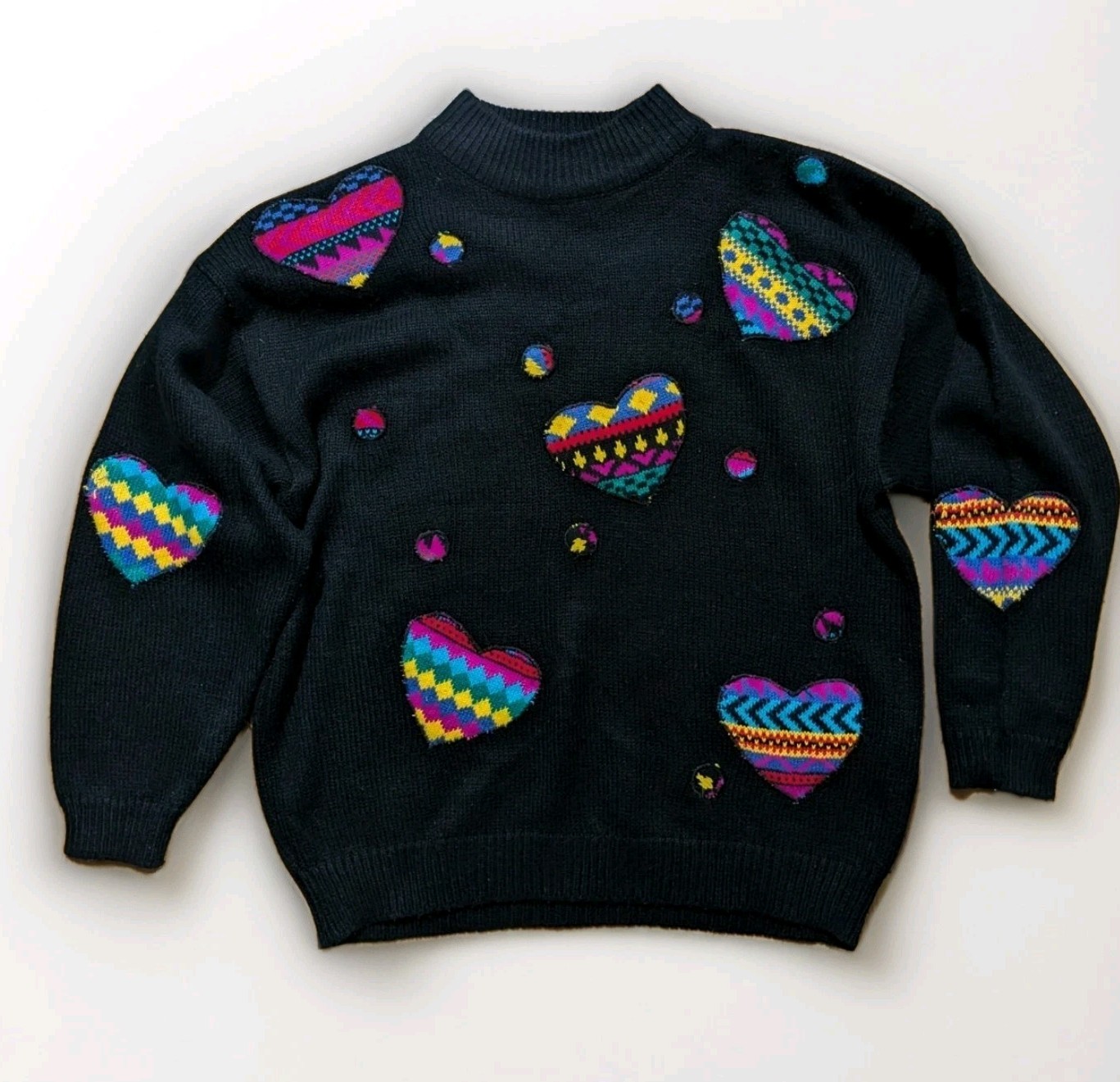 Vintage 80s Glamour Girl Colorful Hearts Sweater
