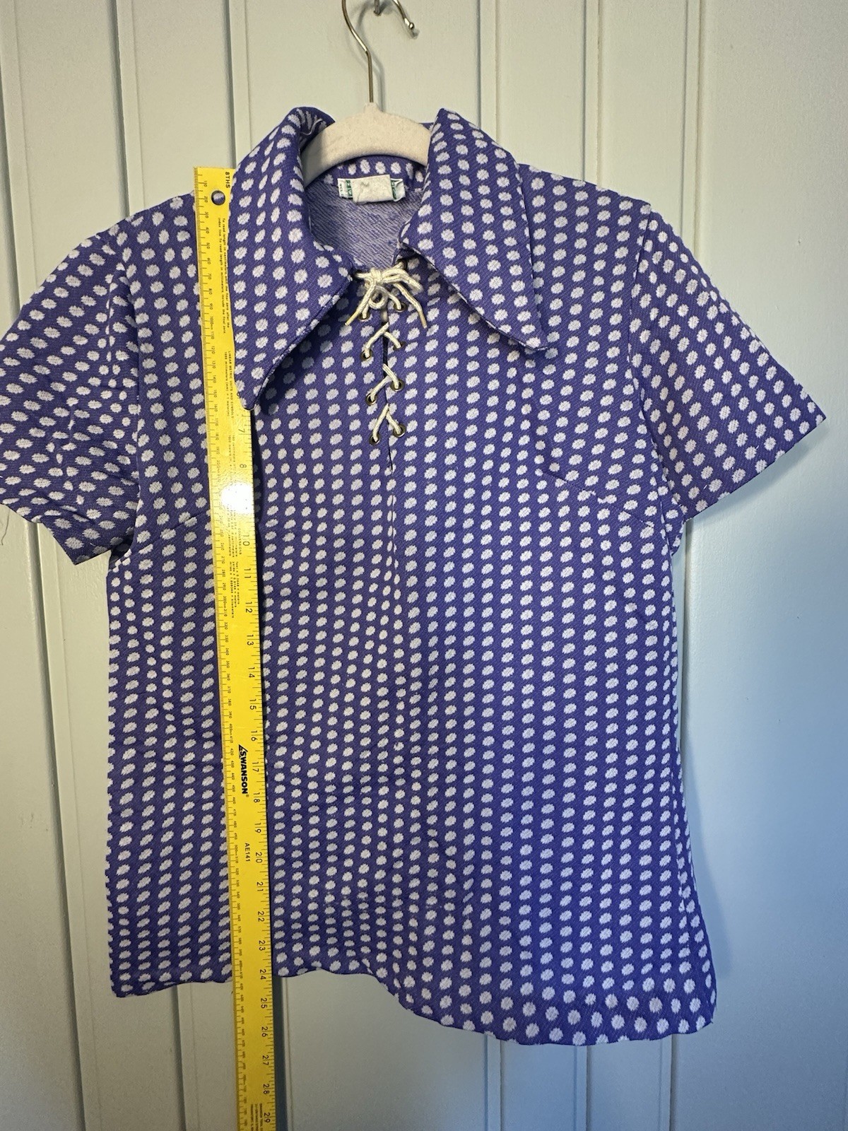 Vintage Jr Bazaar Sears Roebuck & Co Union Made Purple Polka Dot Blouse Shirt