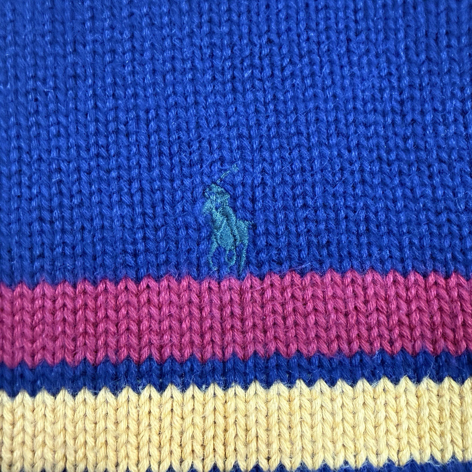 Vintage 90s Polo Ralph Lauren Striped Cotton Sweater Navy Red Yellow Youth M