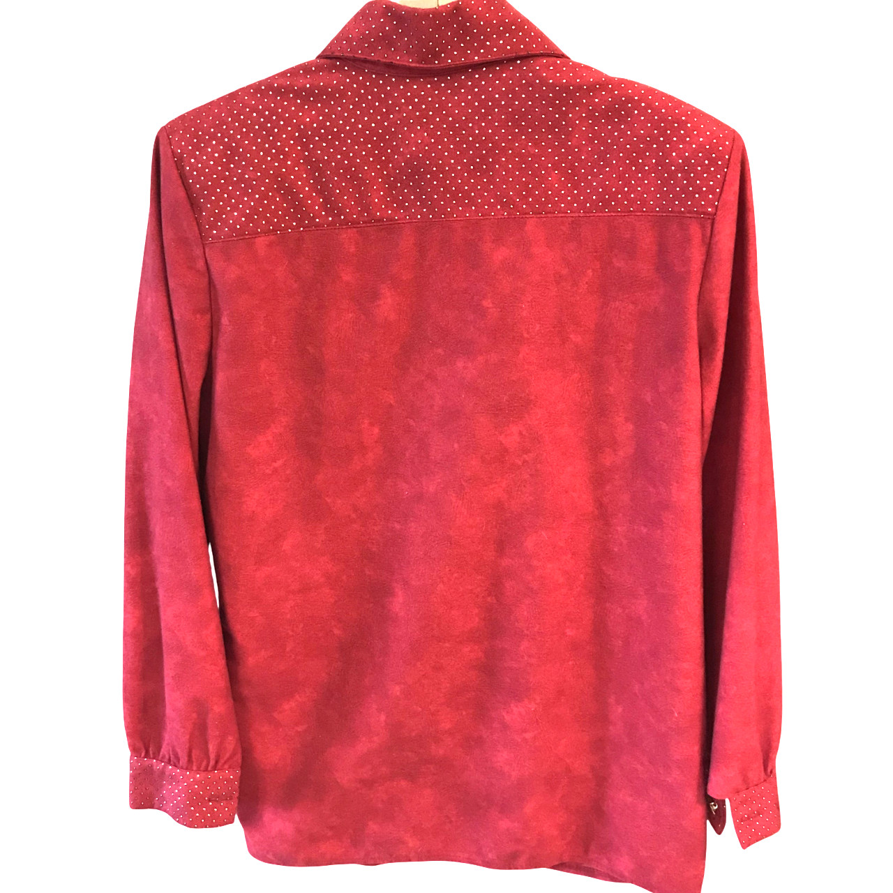 Jordana Metallic Dot Tunic Vintage 70s Blouse Red w/Gold Dots Size Small 6-8