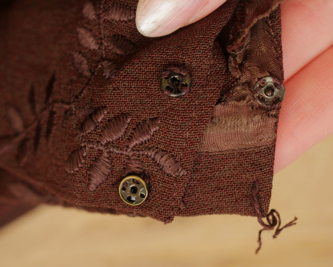 VTG Women’s 30s Brown Embroidered Long Sleeve Rayon Dress Sz XL 1930s Ladycraft