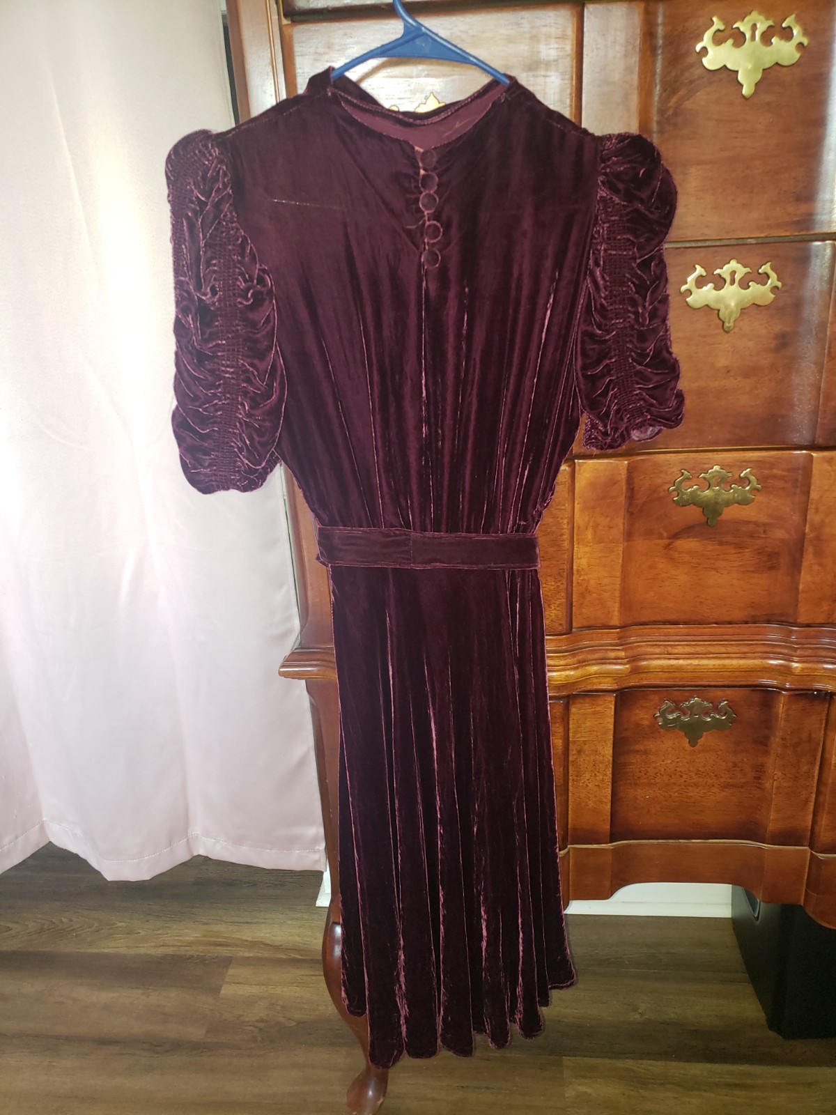 Vintage Burgundy Crushed Velvet Dress With Belt