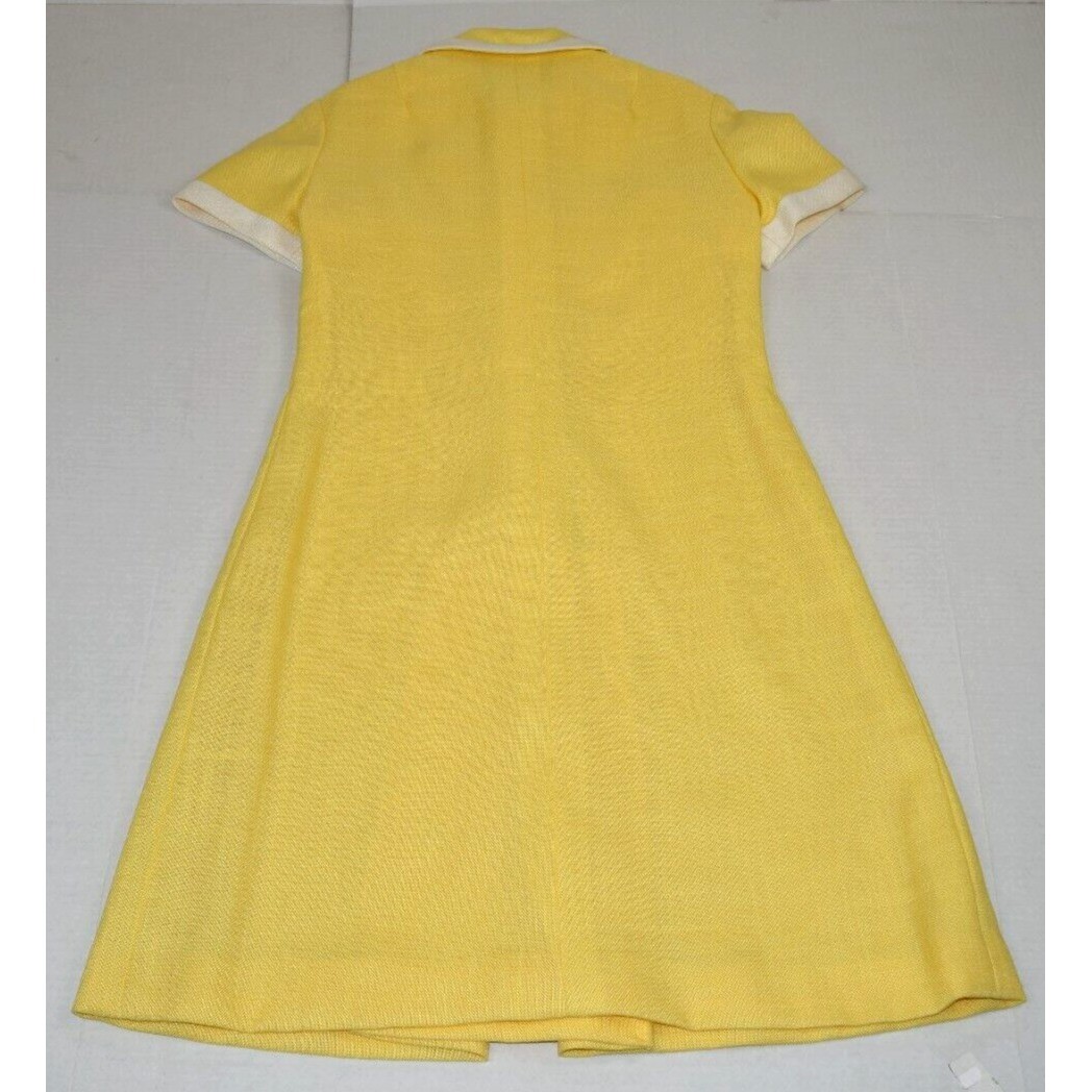 Vintage Midi Dress Carlye Size S/M 50s Sunny Yellow Linen White Trim Lined
