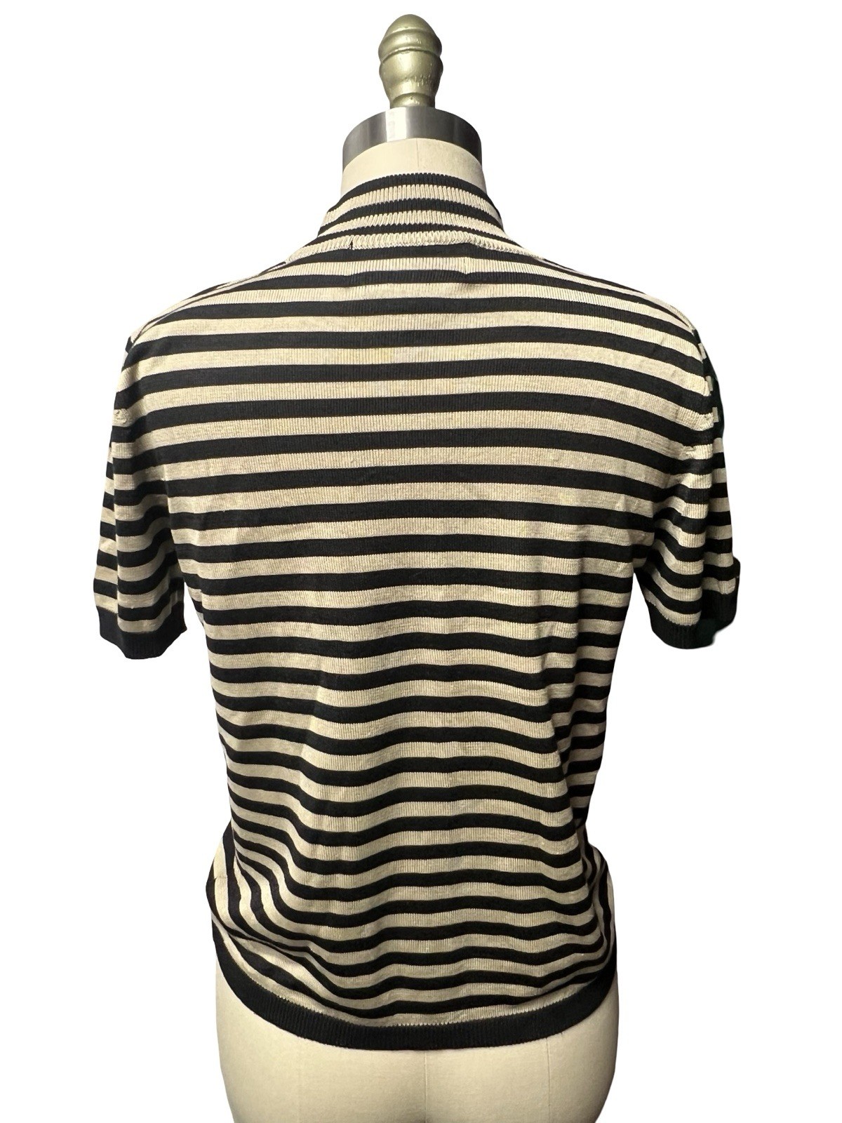 Vintage 90s Minimalist Striped Mock Neck 100% Silk Quiet Luxury Sweater Blouse M