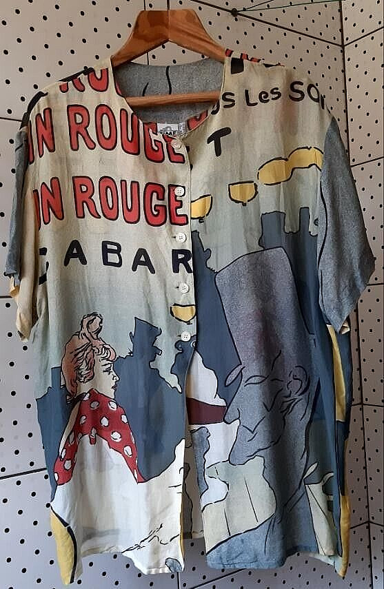 Vintage 80s TIME Collection Women Blouse”Cabaret”Theme Multicolor Made Greece 12