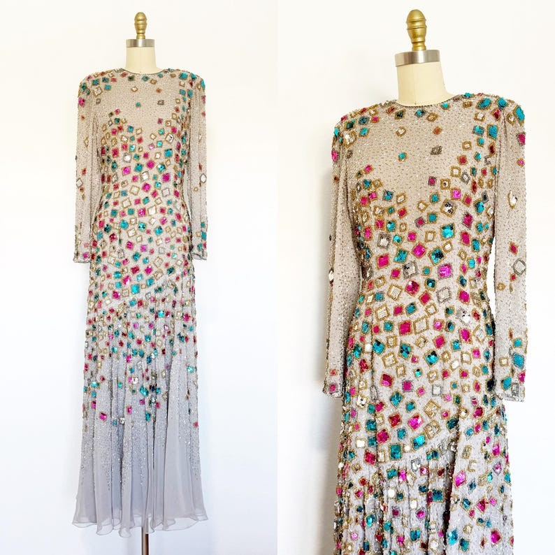 1960s Victoria Royal Gown / 1960s Sequin Gown / 1960s Gown / Size Medium