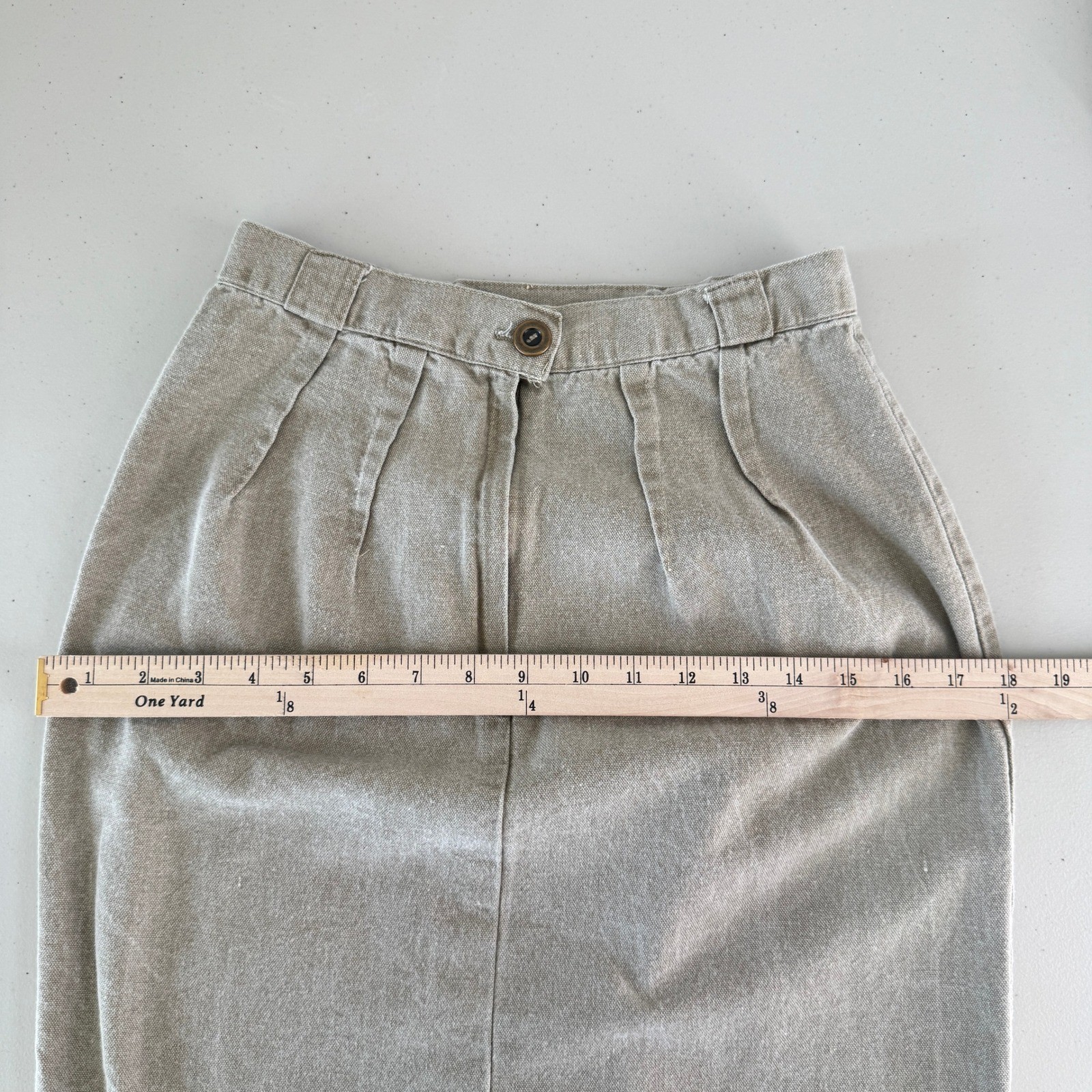 Vintage 90s High Waist Cotton Canvas Midi Skirt S Pleated Coastal Minimalist USA