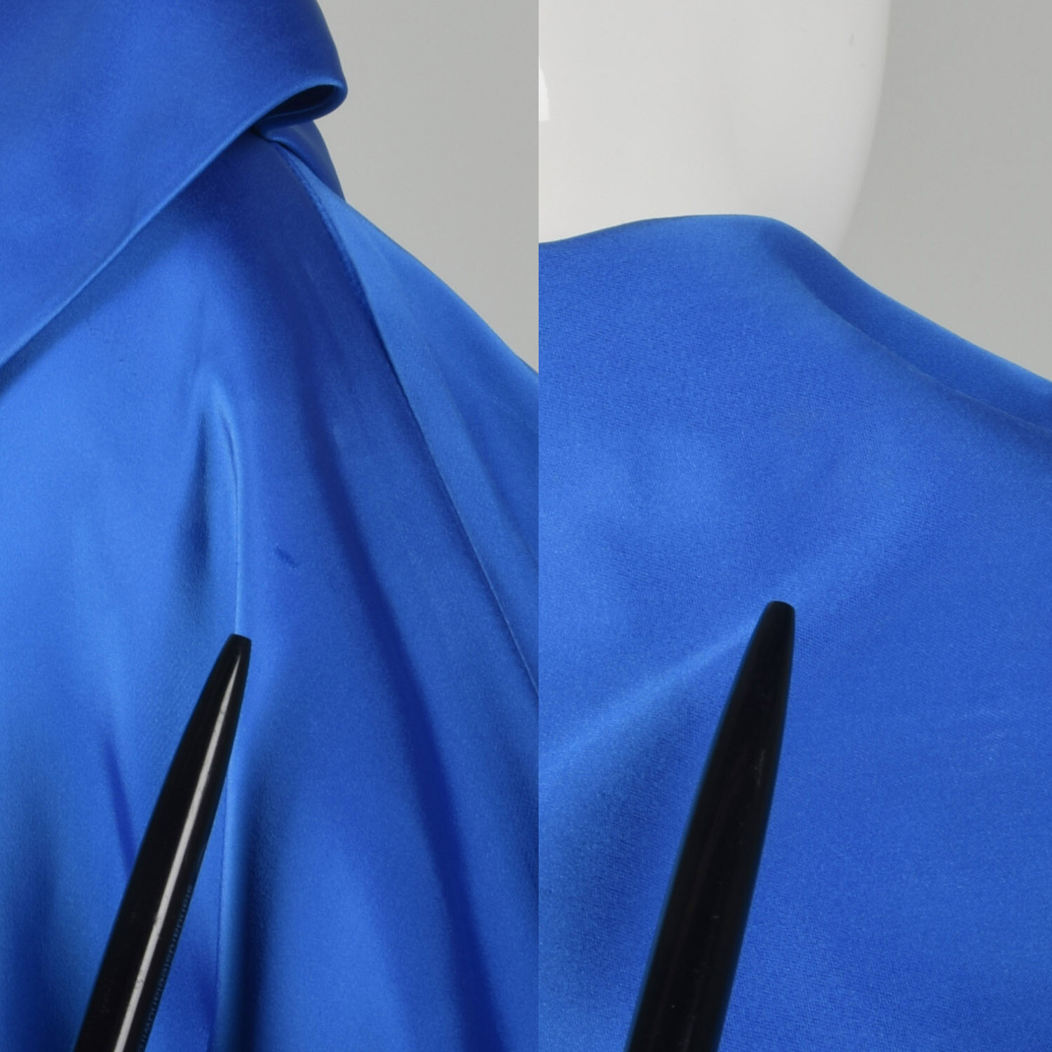 Small 1950s Clutch Coat Blue Satin Bracelet Batwing Sleeves Wide Collar VTG 50s