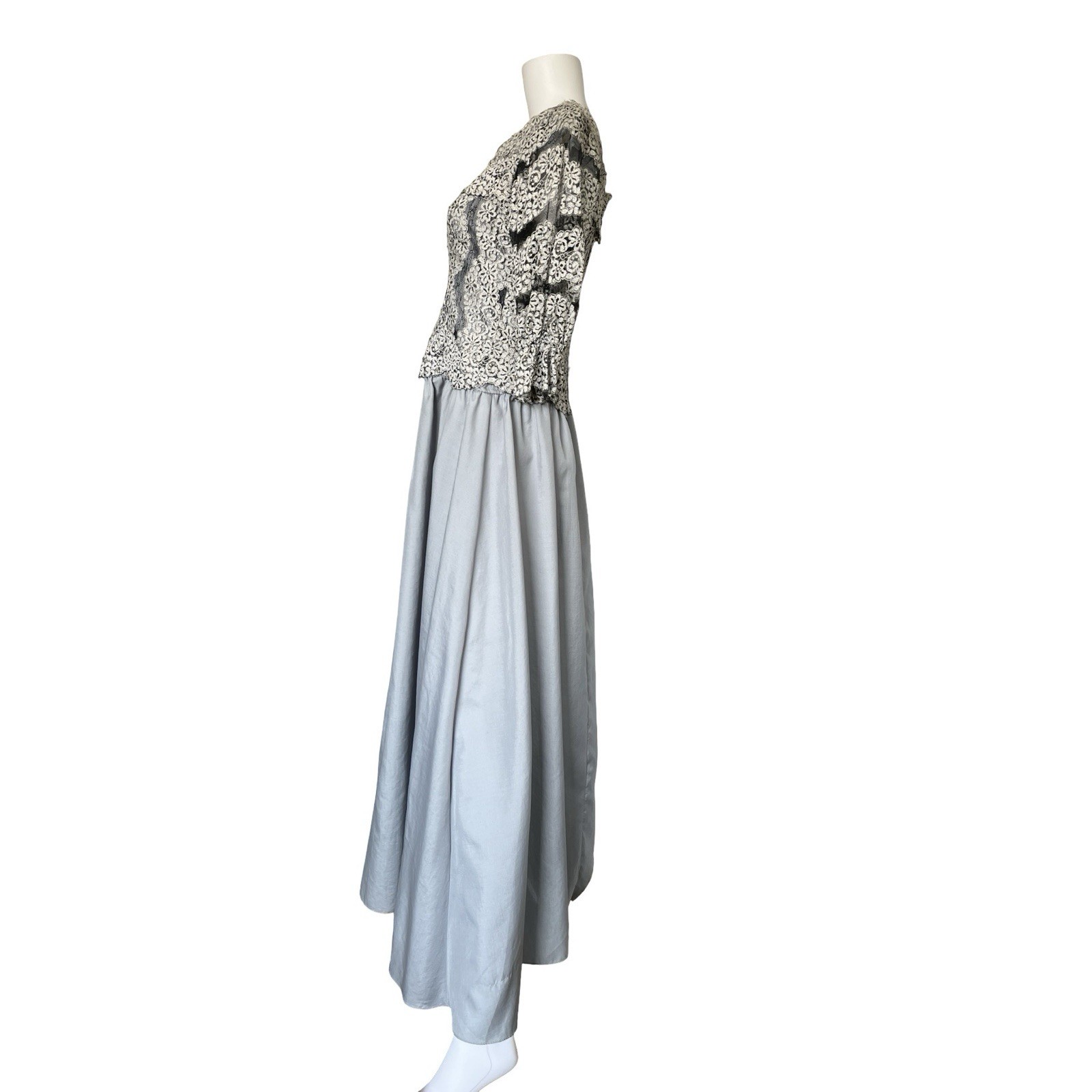 Vintage 80s Special Occasion Dress Lace Blue Gray Maxi Mother of the Bride 6