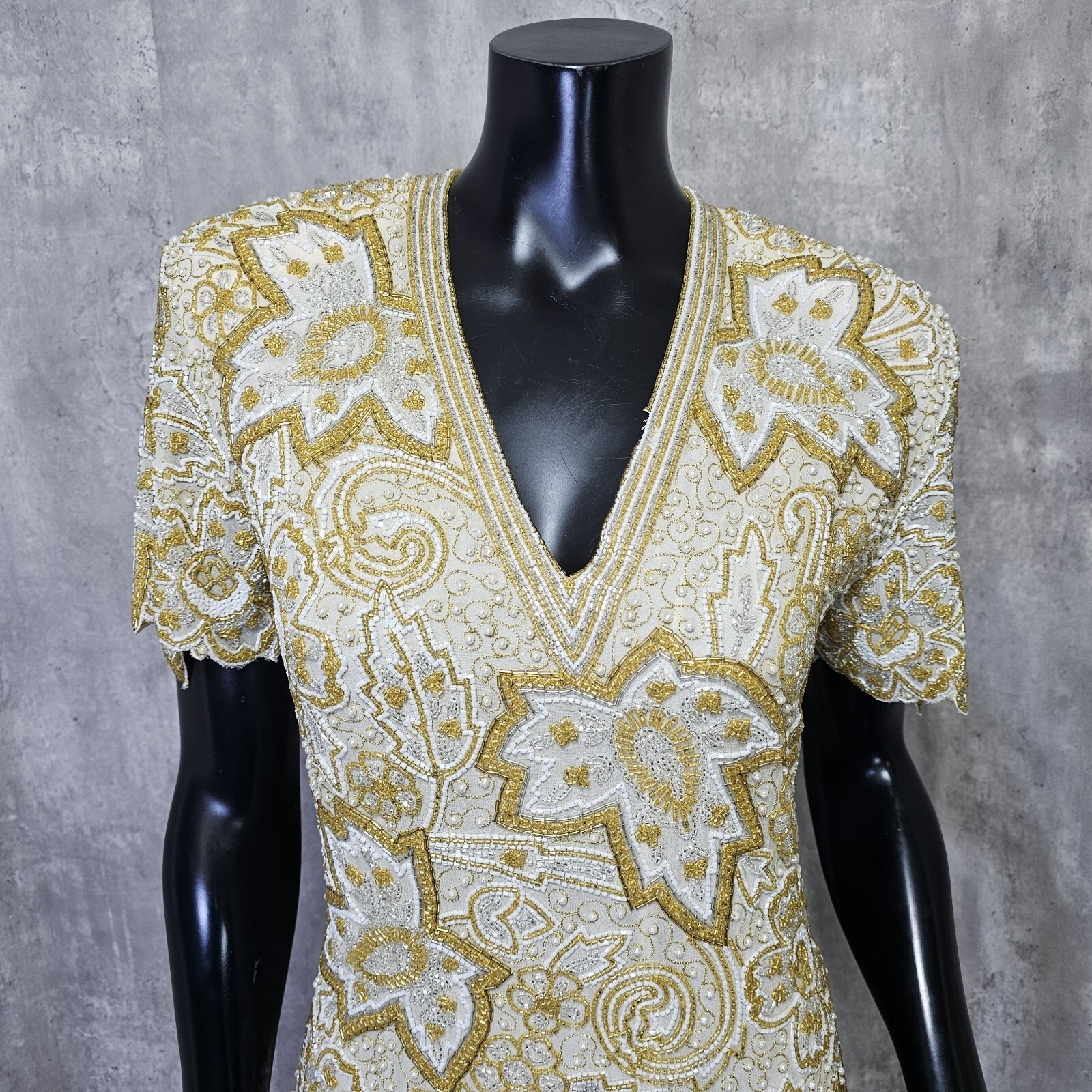 Vintage 80s Naheem Khan Riazee Nights CACHE Heavy Beaded Formal Cocktail Dress